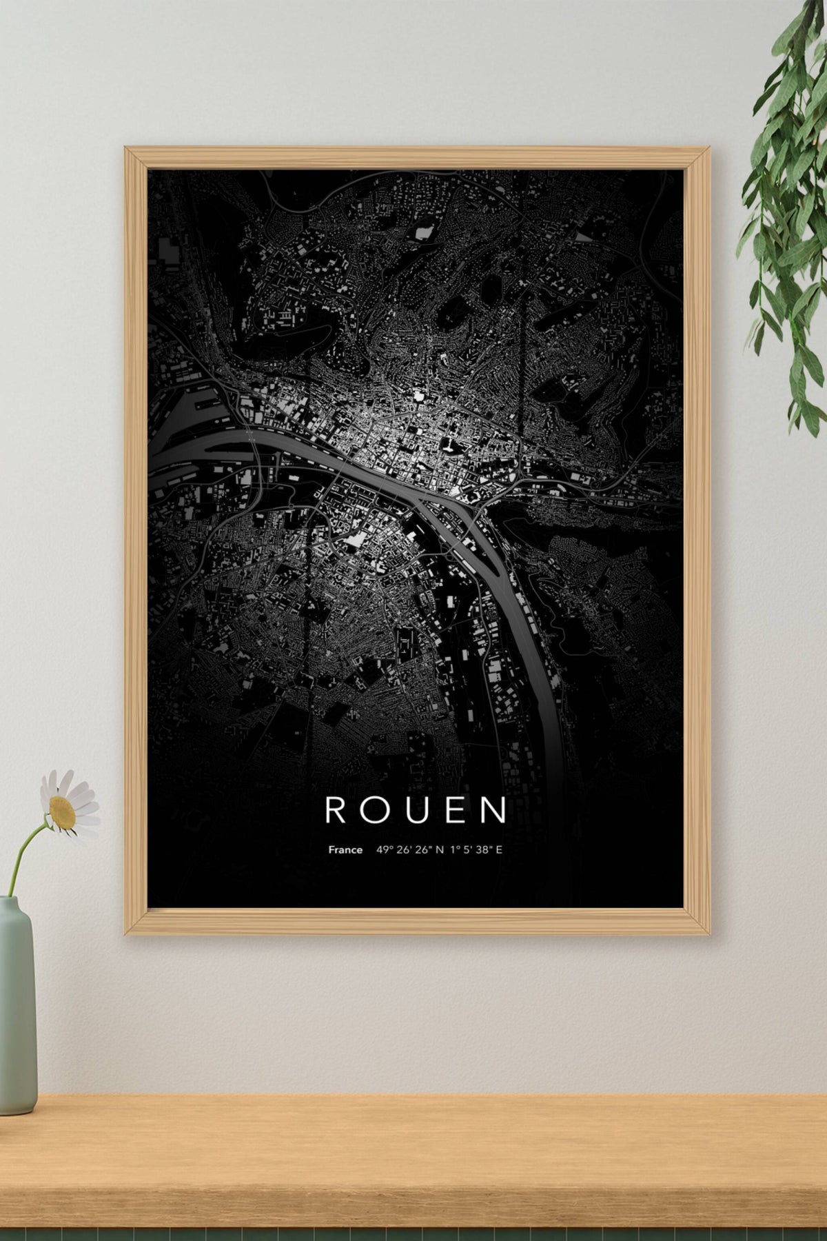 Carte de Rouen nuit - Affiche personnalisée