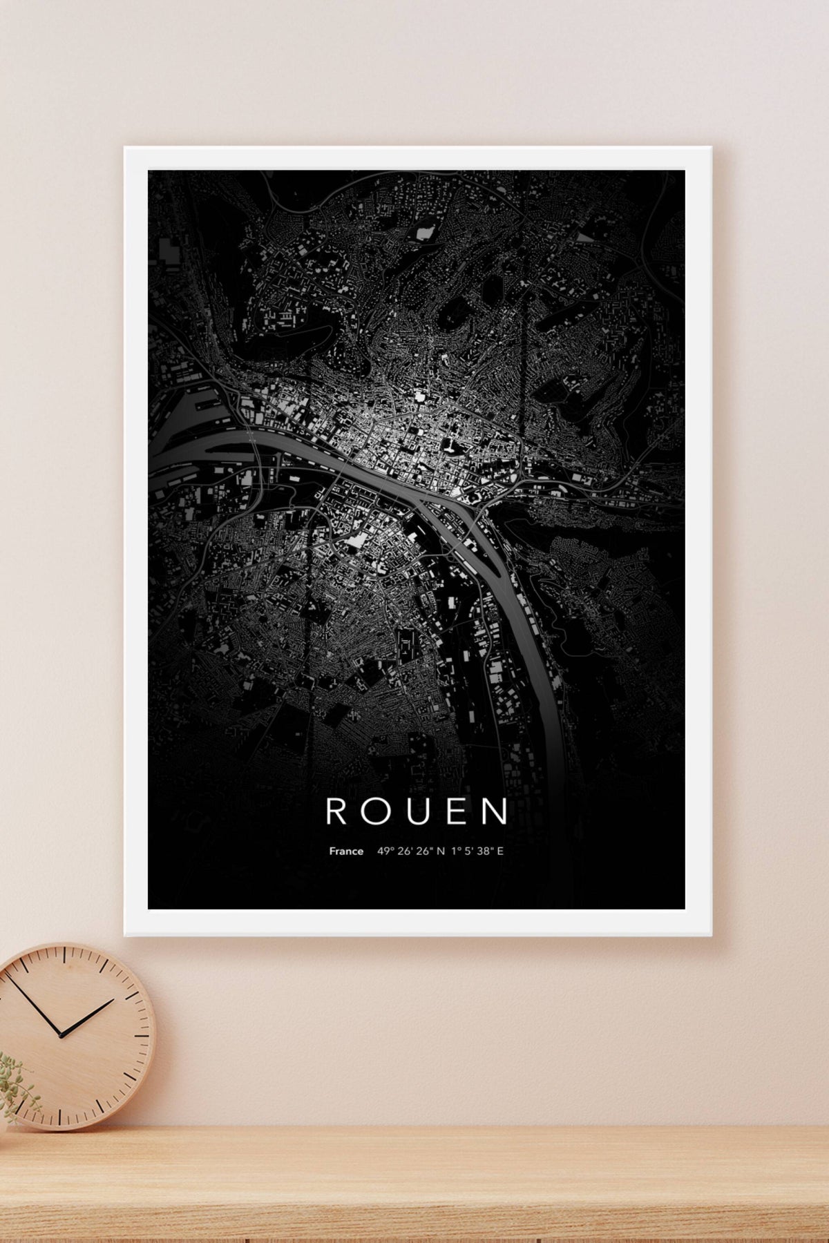 Carte de Rouen nuit - Affiche personnalisée