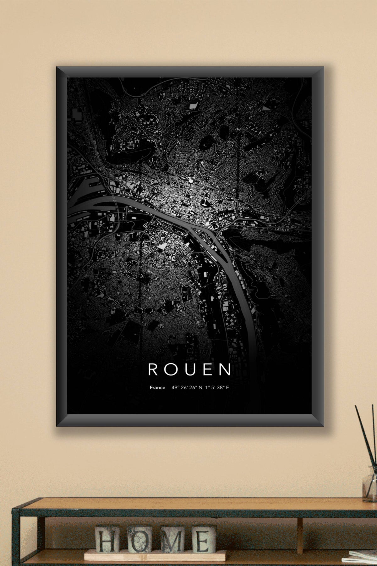 Carte de Rouen nuit - Affiche personnalisée