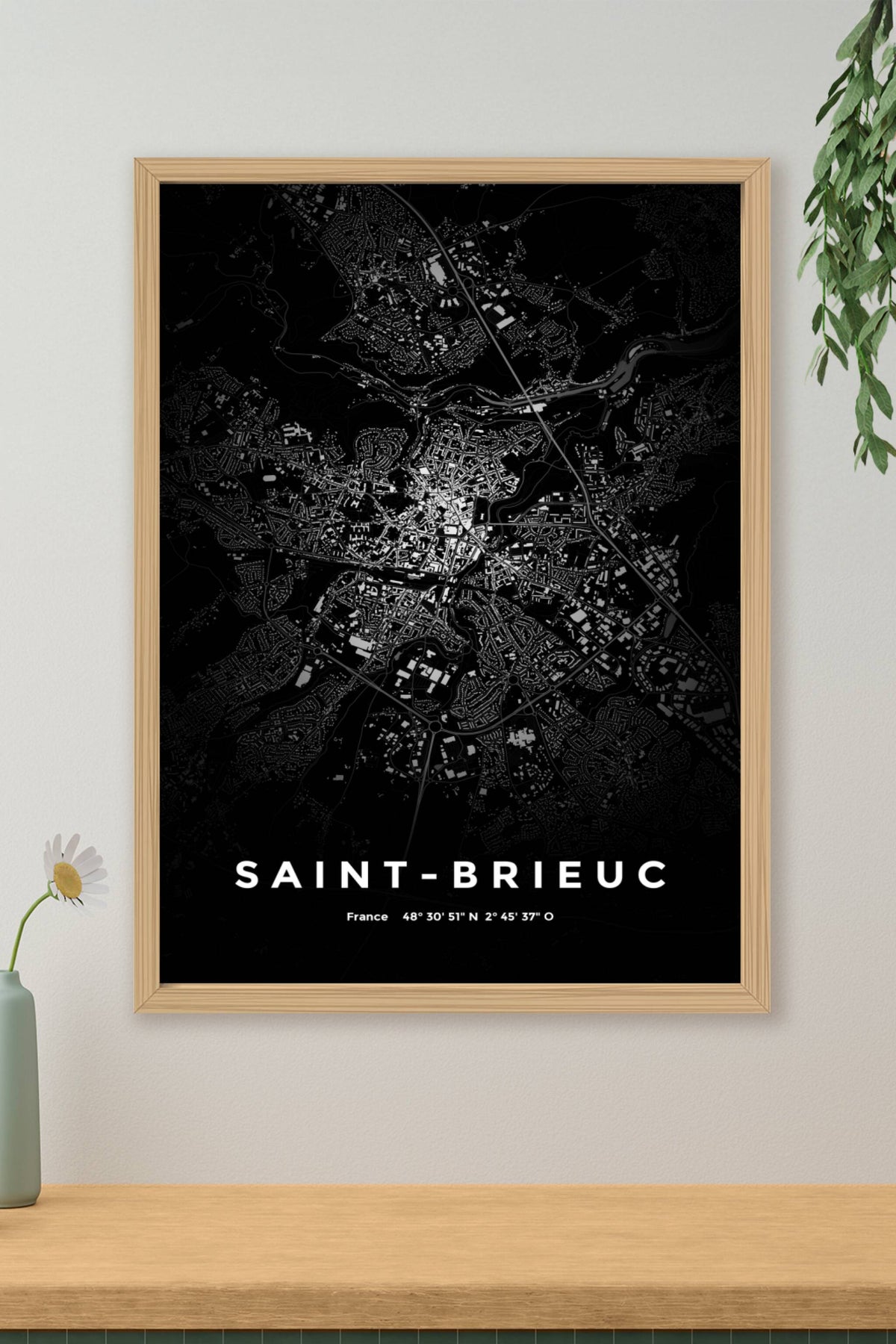 Carte de Saint-Brieuc nuit - Affiche personnalisée