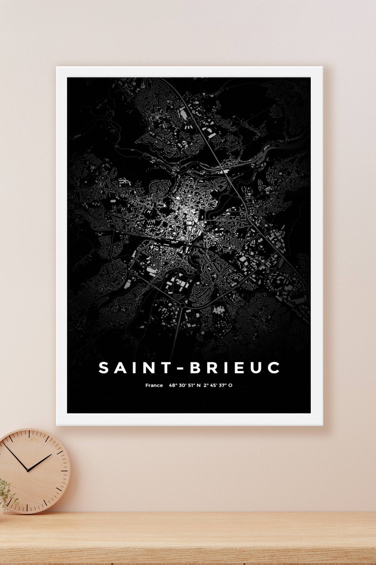 Carte de Saint-Brieuc nuit - Affiche personnalisée