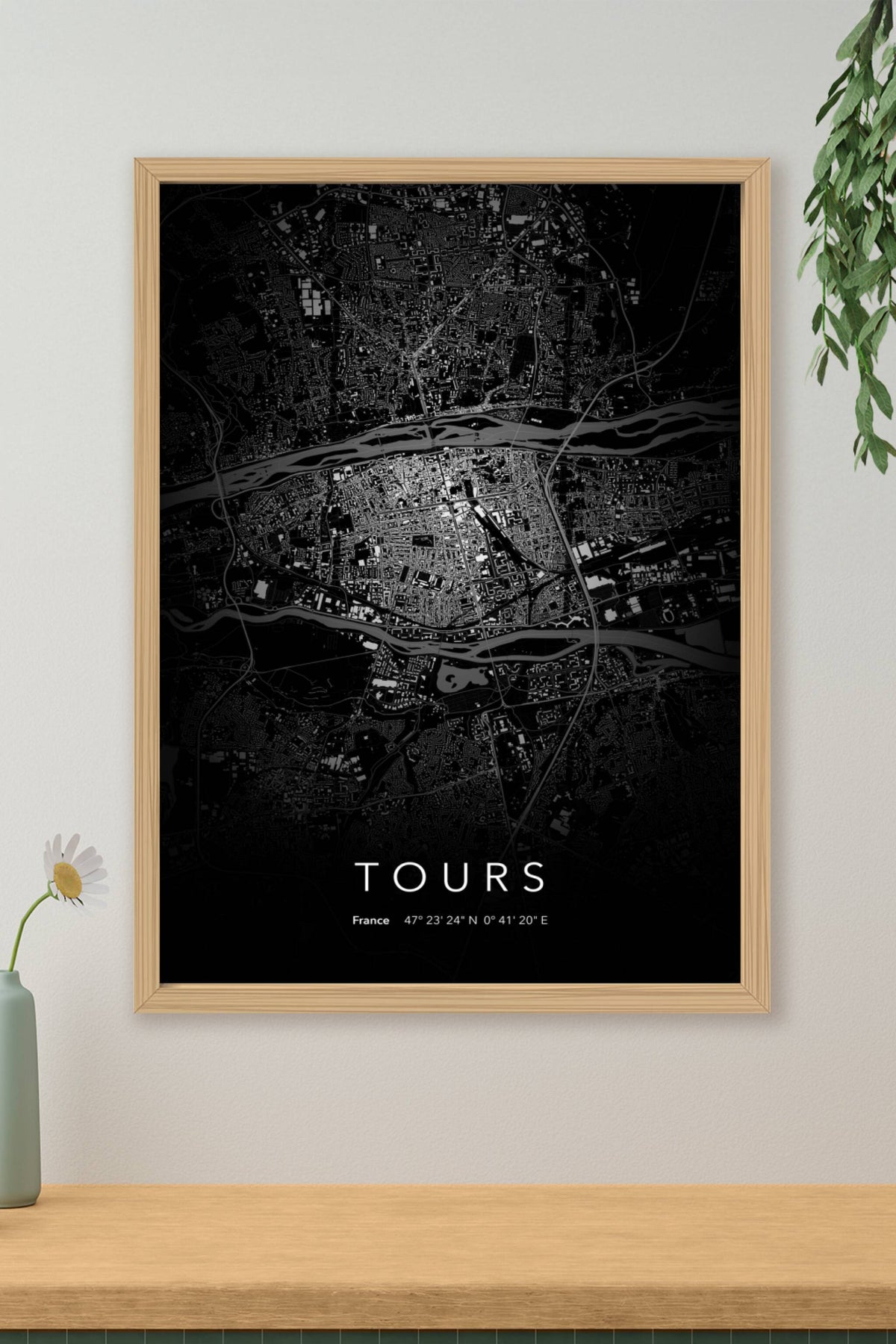 Carte de Tours nuit - Affiche personnalisée