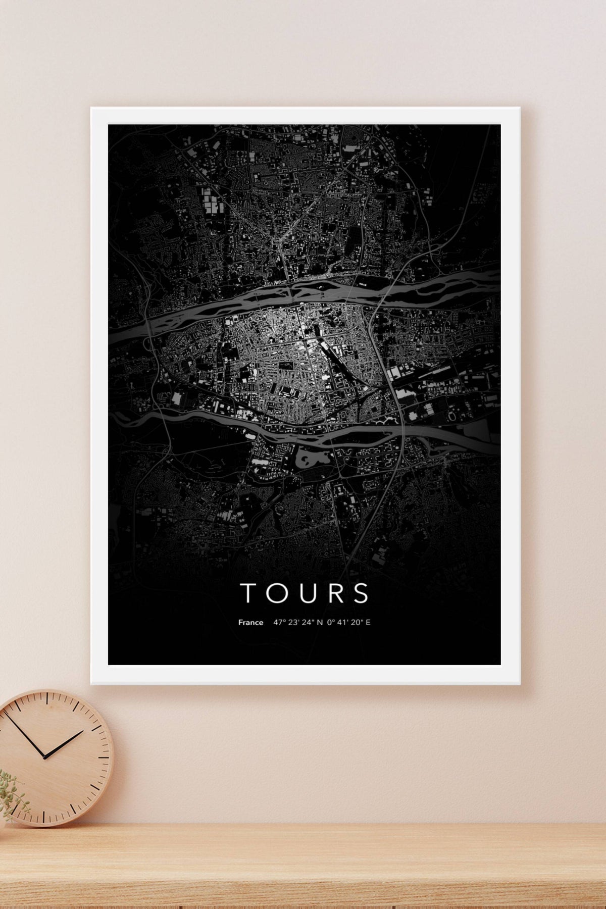 Carte de Tours nuit - Affiche personnalisée