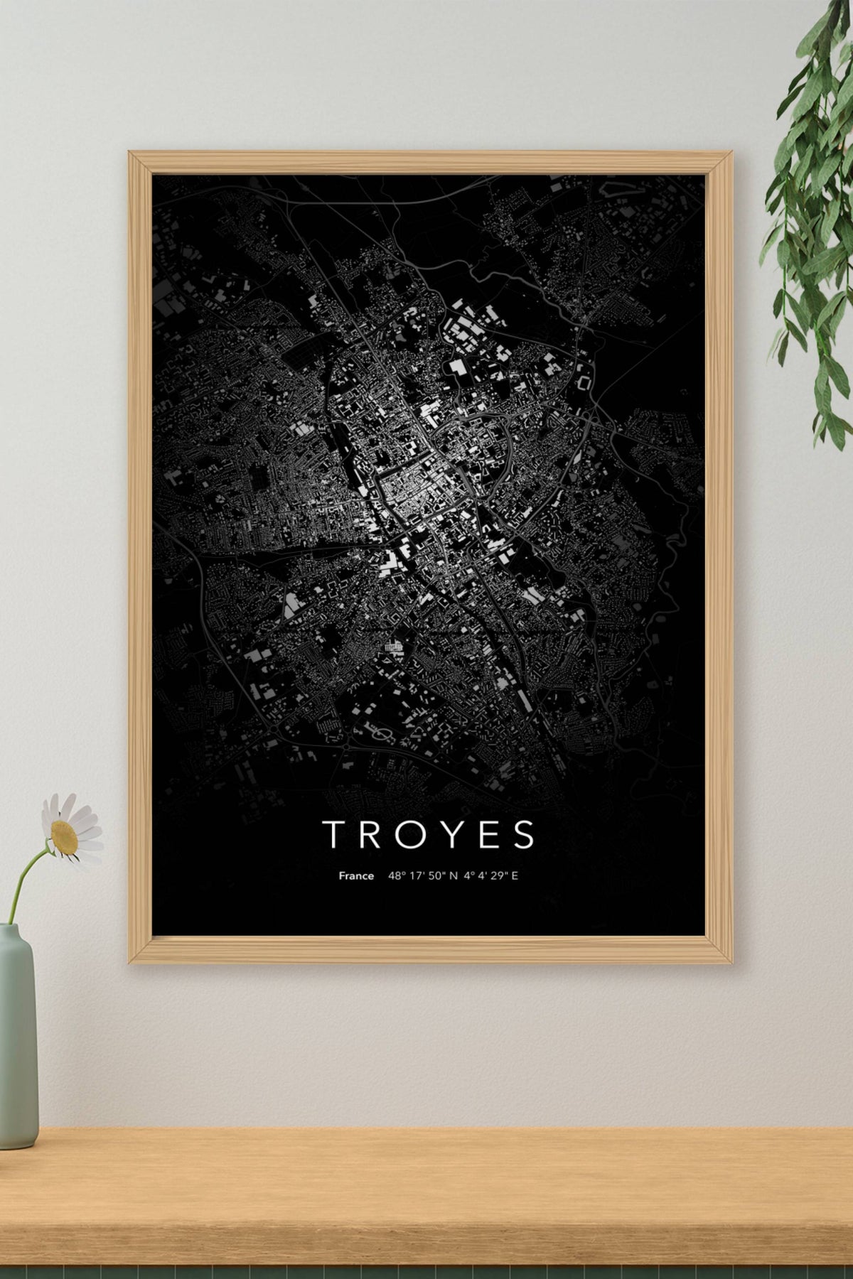 Carte de Troyes nuit - Affiche personnalisée