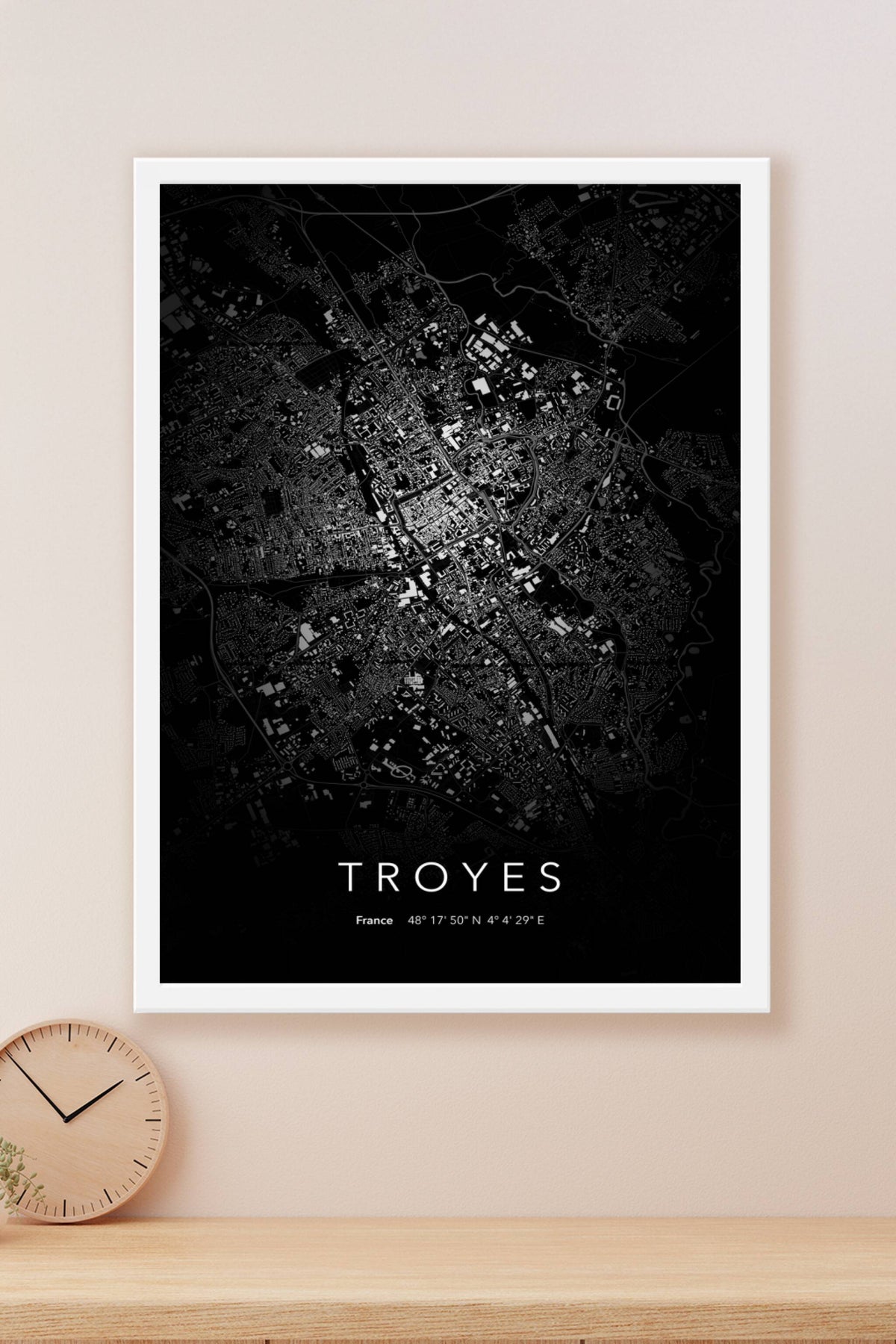 Carte de Troyes nuit - Affiche personnalisée