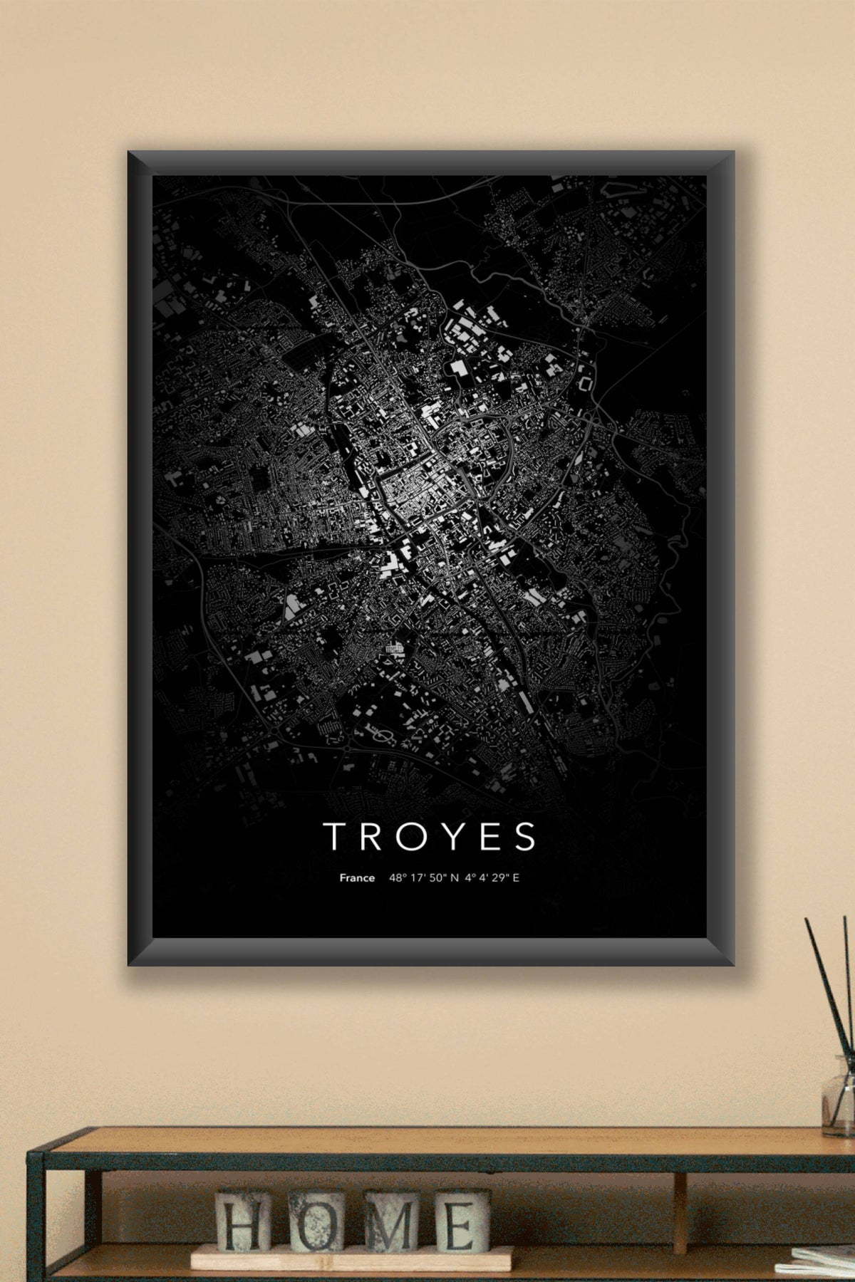 Carte de Troyes nuit - Affiche personnalisée
