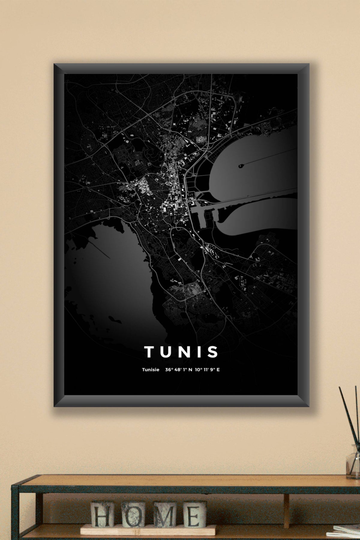 Carte de Tunis nuit - Affiche personnalisée