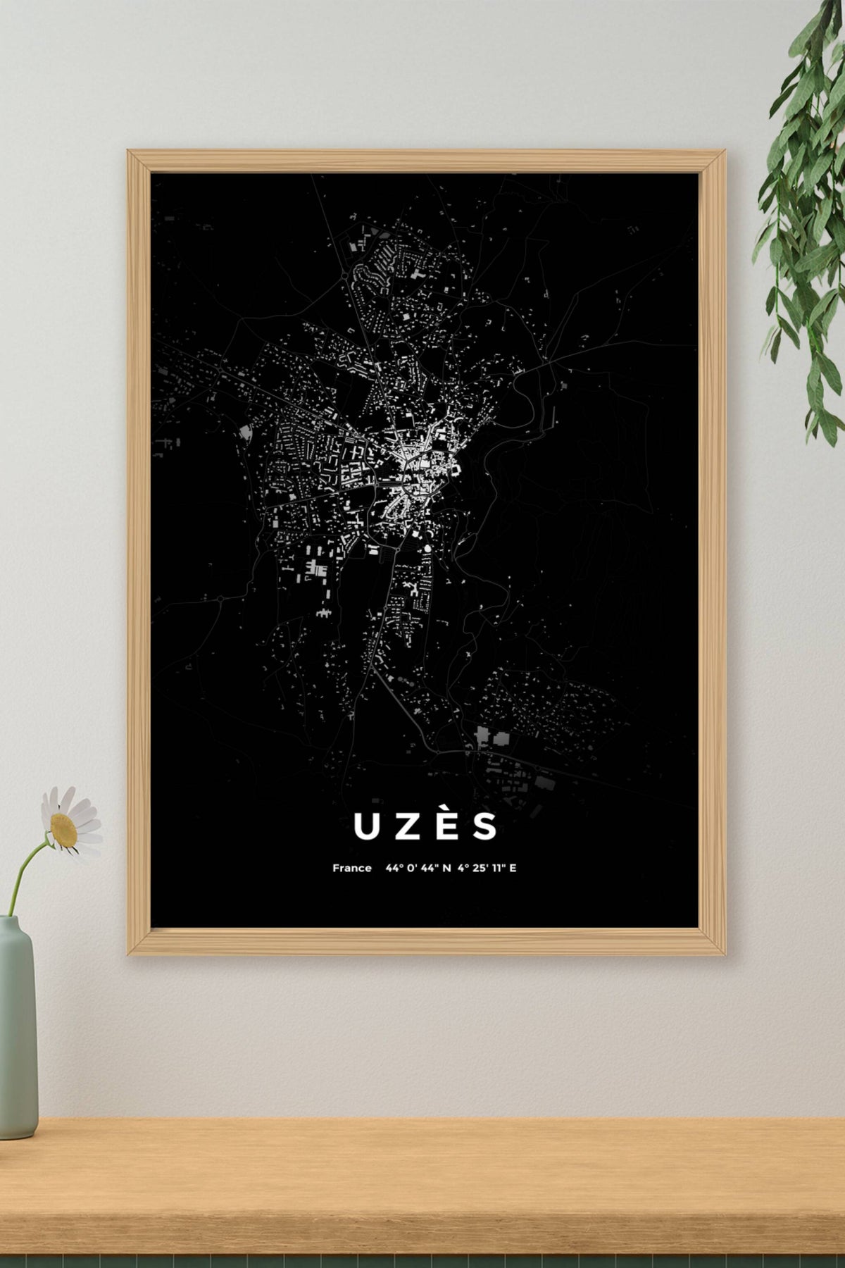 Carte d'Uzès nuit - Affiche personnalisée