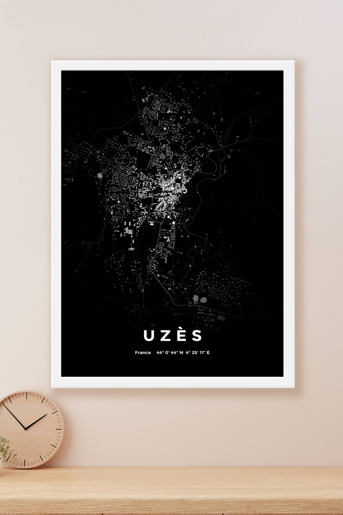 Carte d'Uzès nuit - Affiche personnalisée
