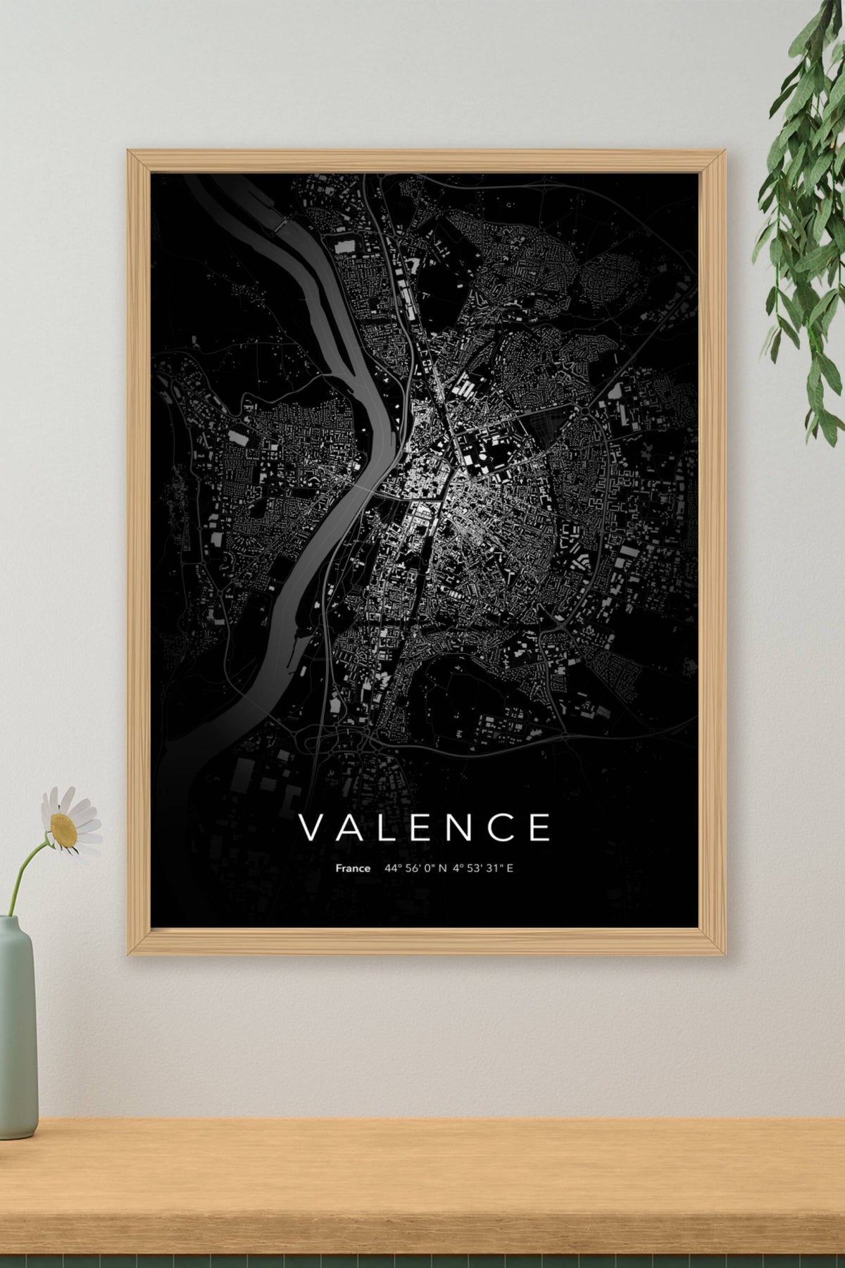 Carte de Valence nuit - Affiche personnalisée