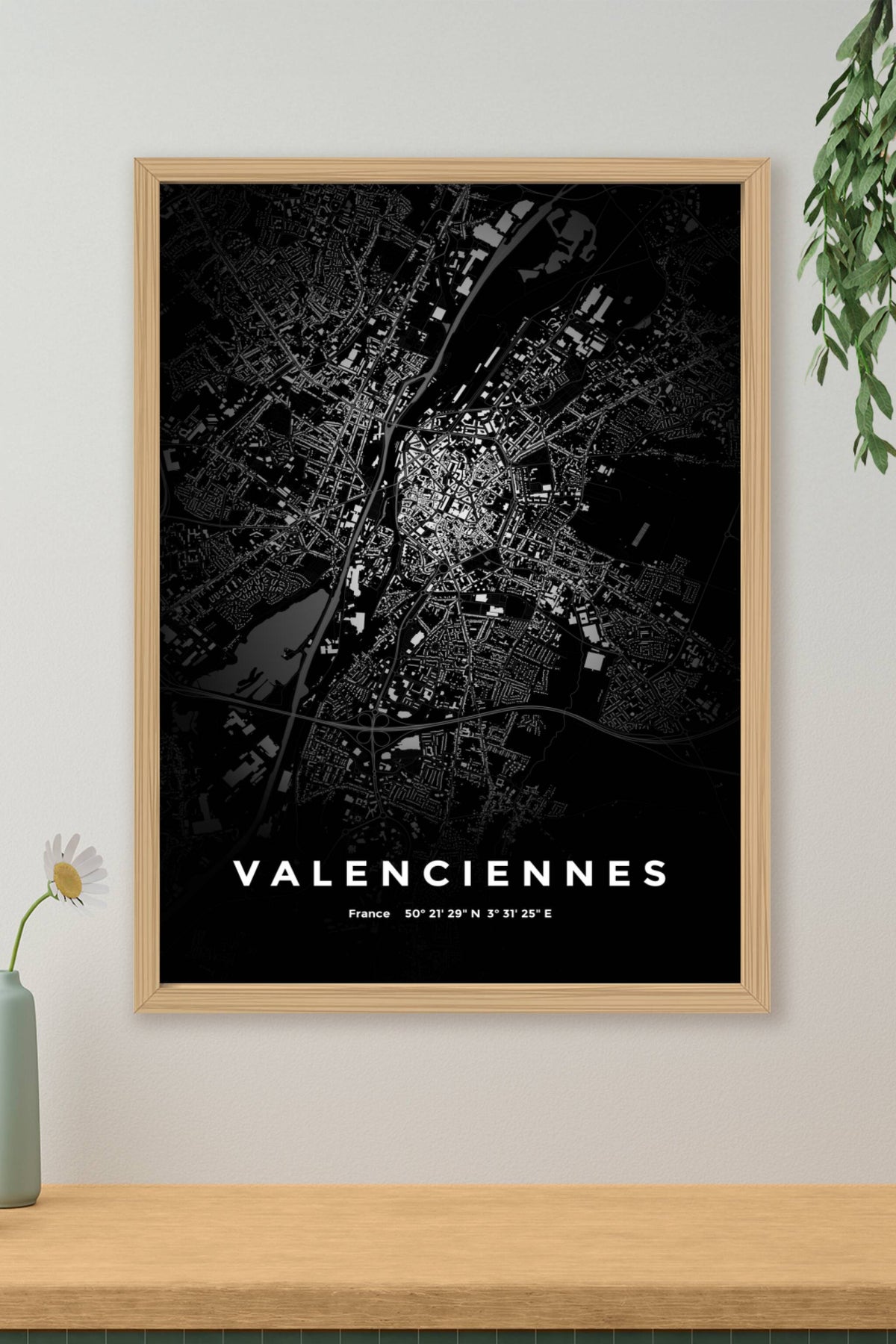 Carte de Valenciennes nuit - Affiche personnalisée