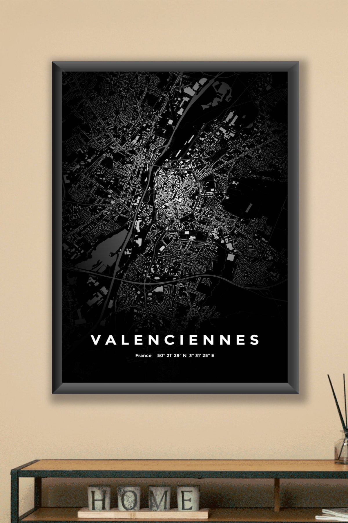 Carte de Valenciennes nuit - Affiche personnalisée