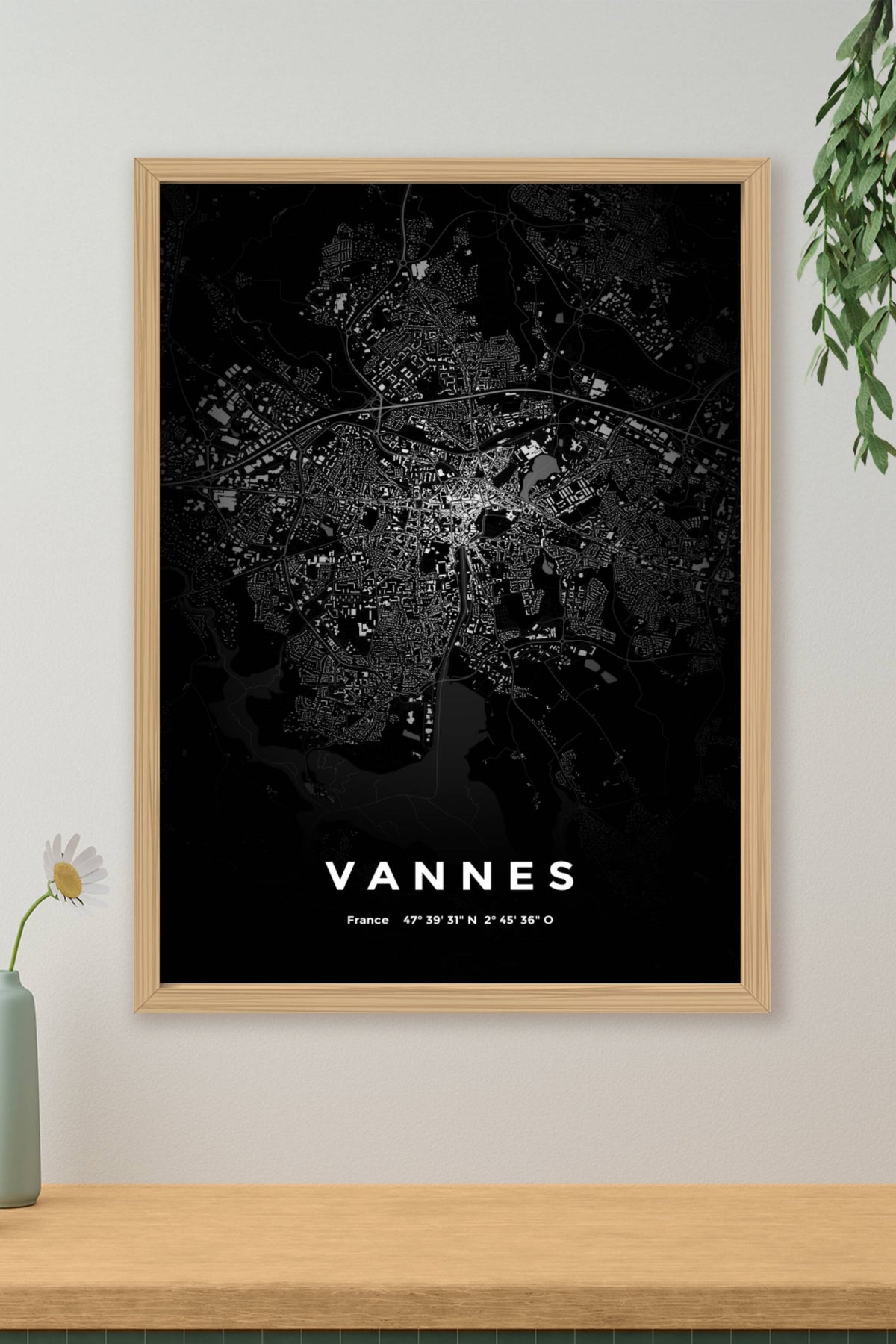 Carte de Vannes nuit - Affiche personnalisée