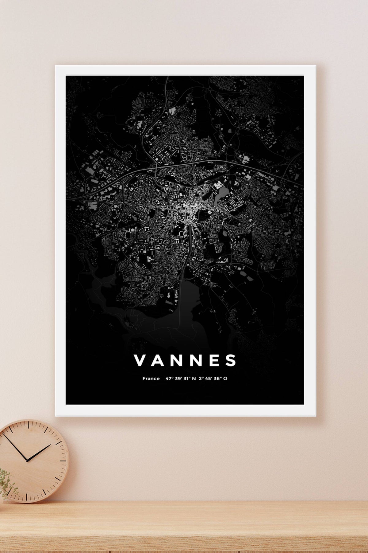 Carte de Vannes nuit - Affiche personnalisée