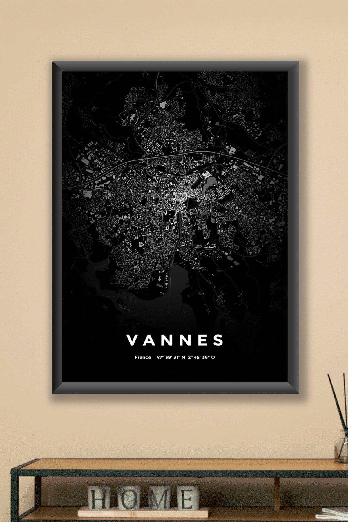 Carte de Vannes nuit - Affiche personnalisée