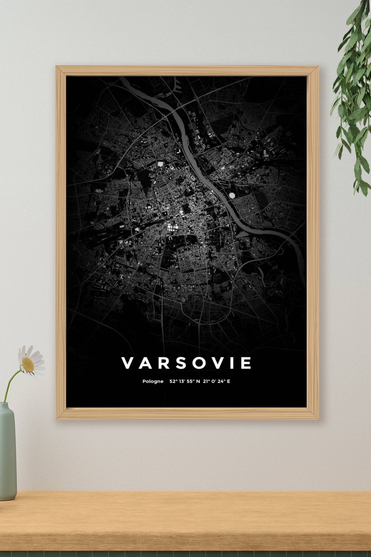 Carte de Varsovie nuit - Affiche personnalisée