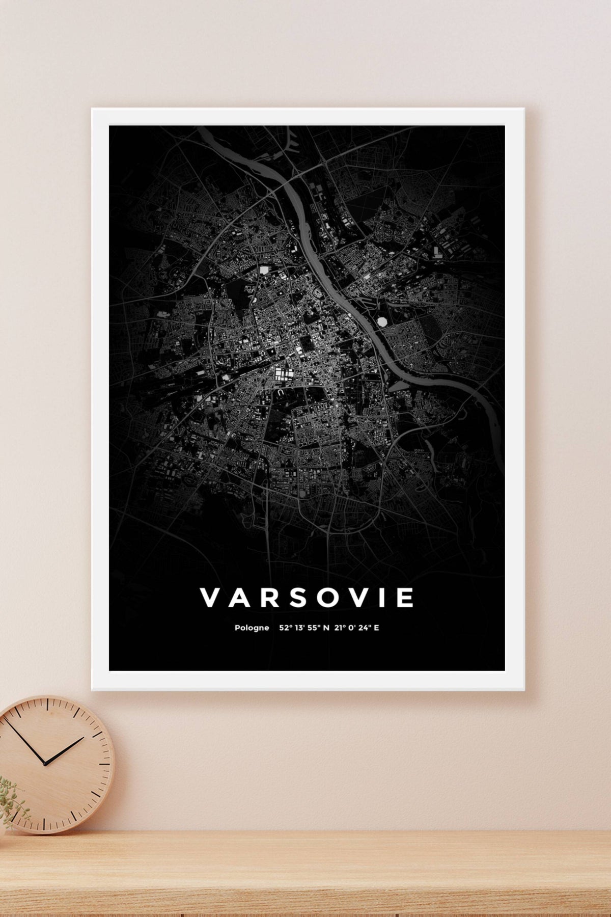 Carte de Varsovie nuit - Affiche personnalisée