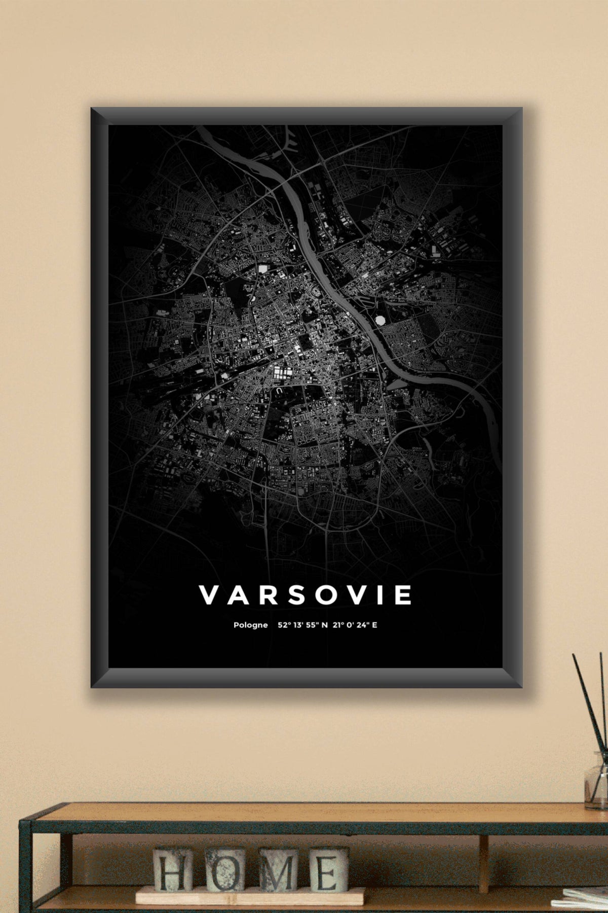 Carte de Varsovie nuit - Affiche personnalisée