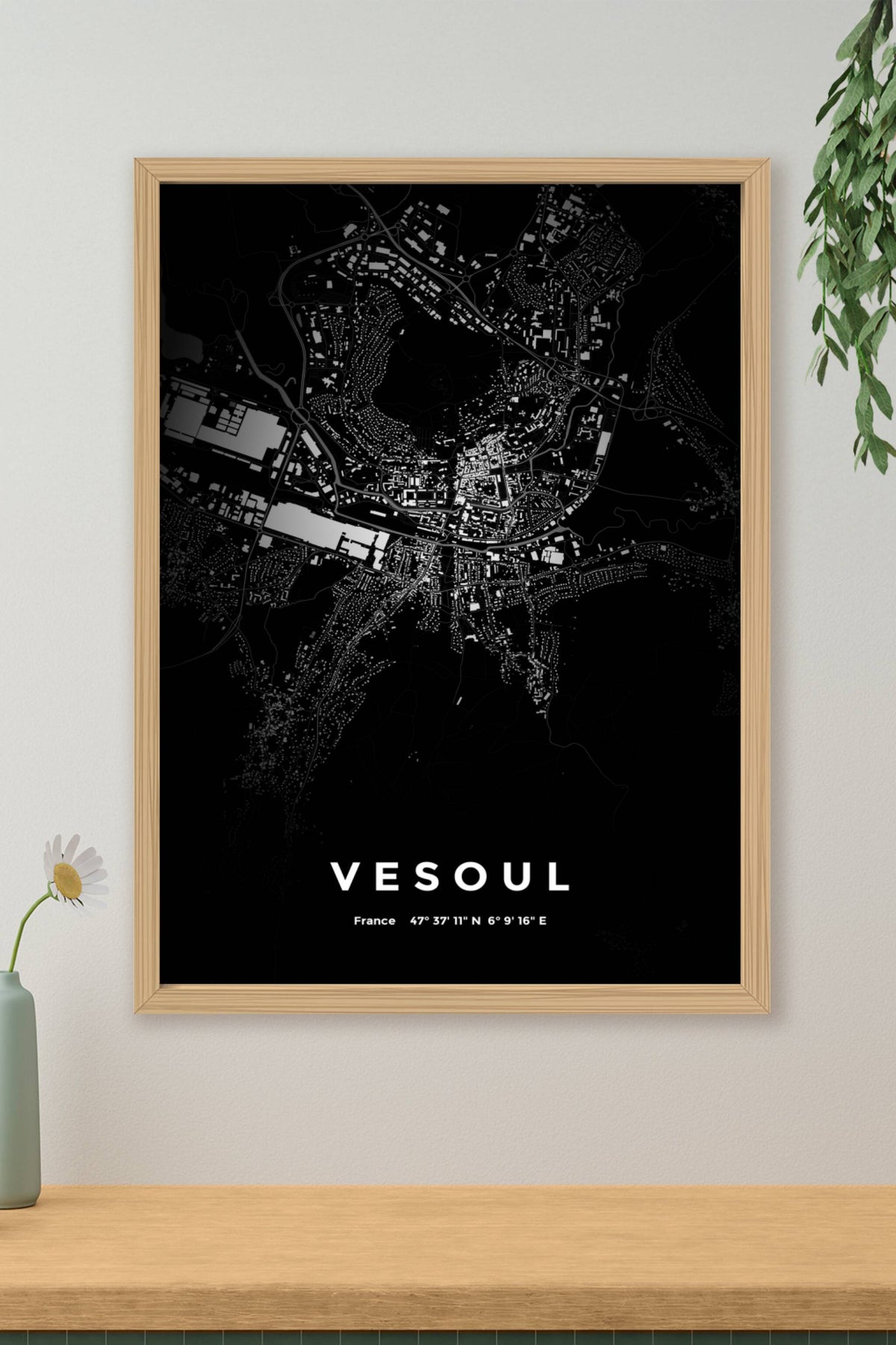 Carte de Vesoul nuit - Affiche personnalisée