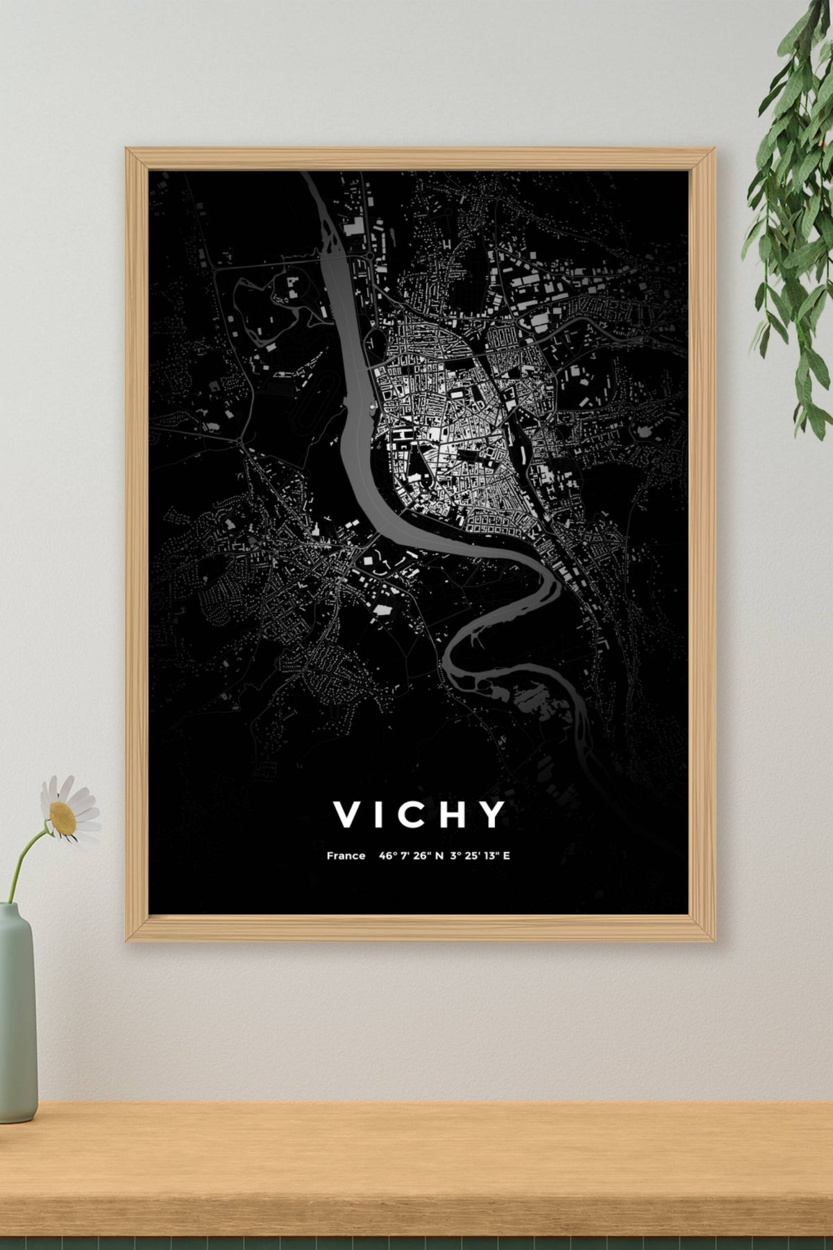 Carte de Vichy nuit - Affiche personnalisée