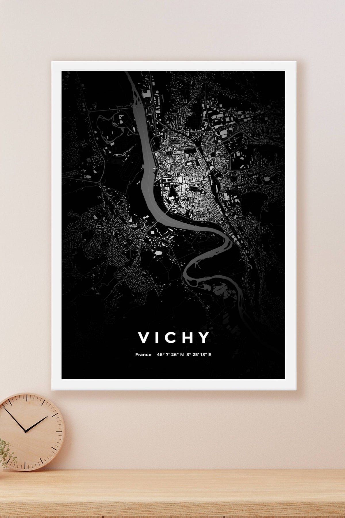 Carte de Vichy nuit - Affiche personnalisée