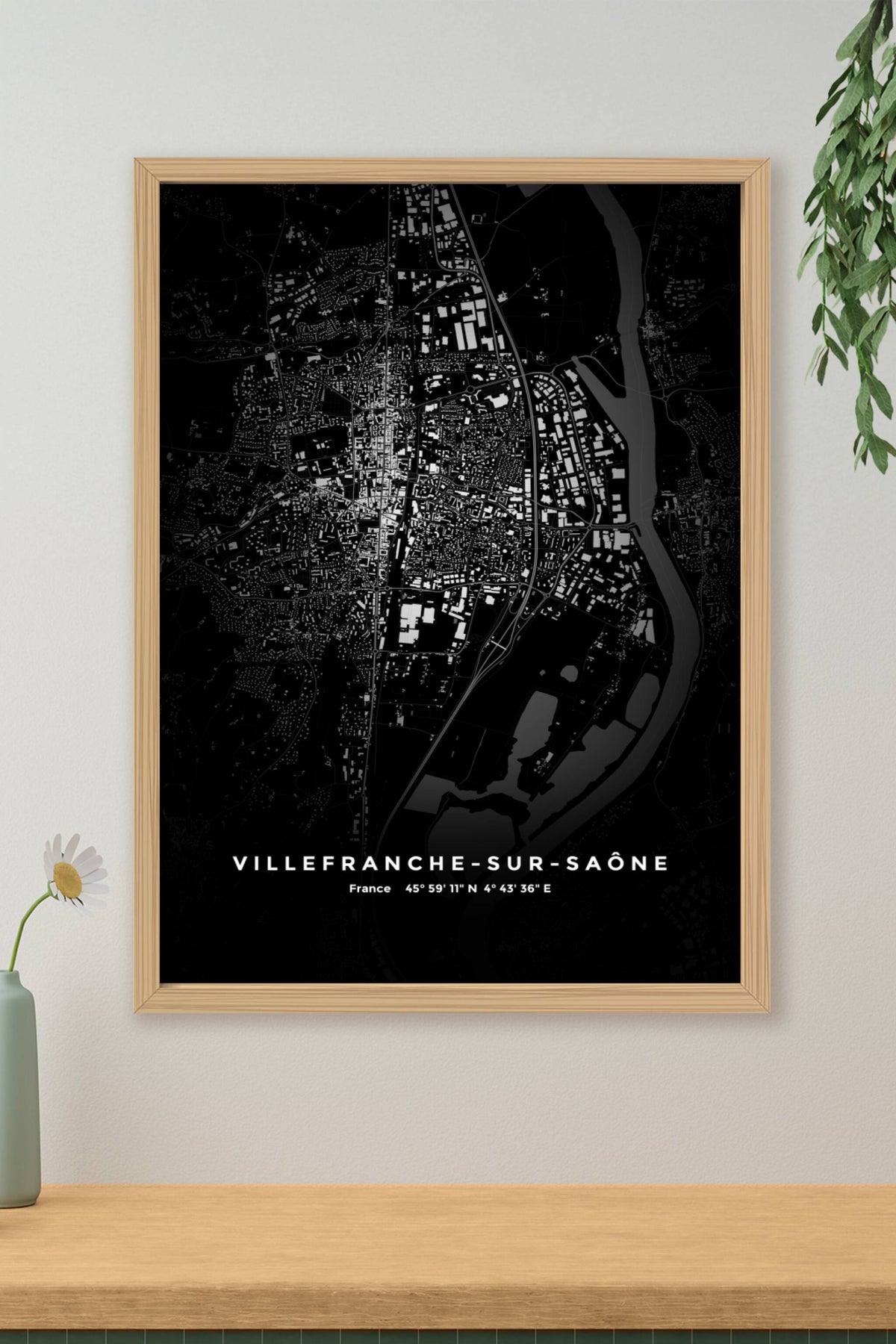 Carte de Villefranche-sur-Saône nuit - Affiche personnalisée