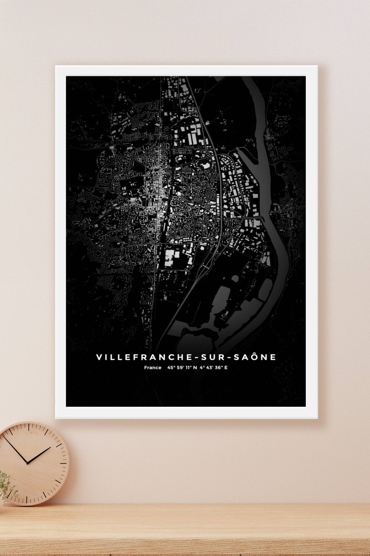 Carte de Villefranche-sur-Saône nuit - Affiche personnalisée