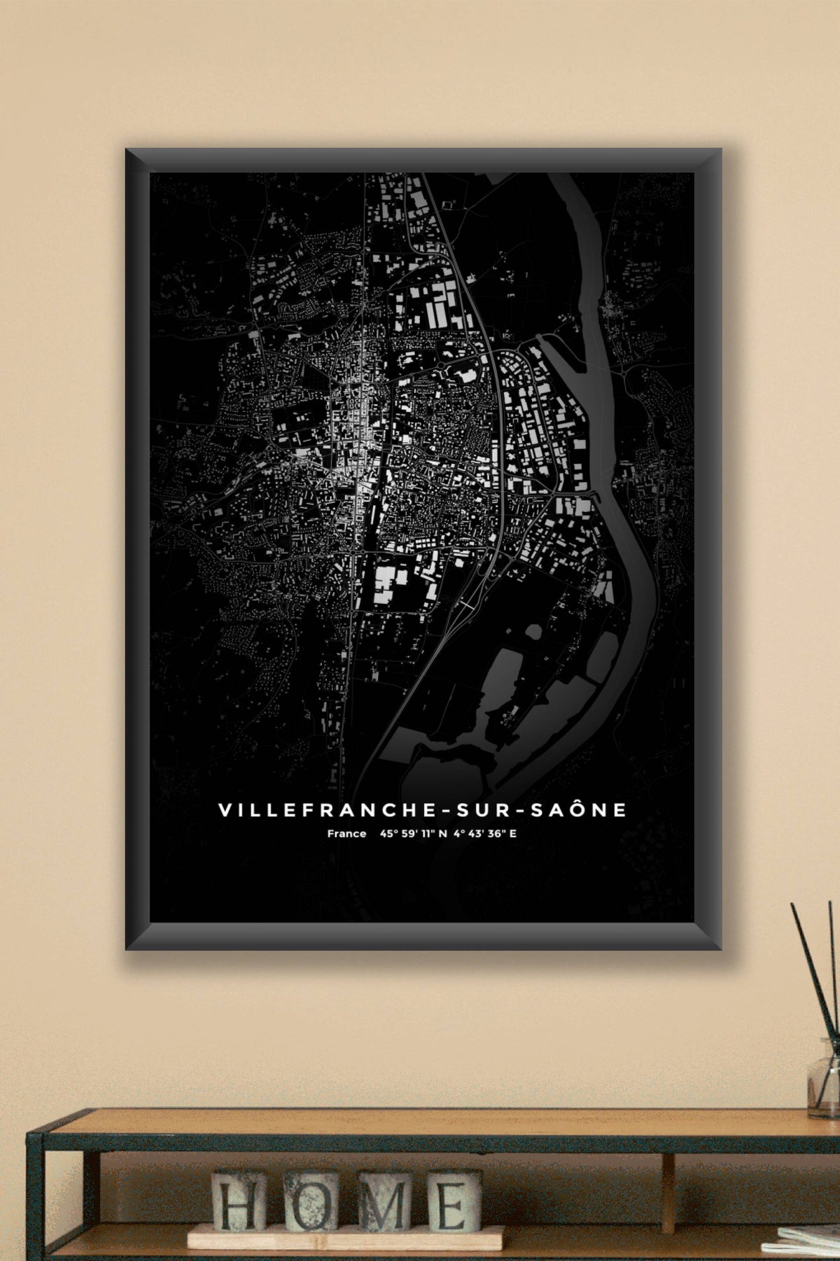 Carte de Villefranche-sur-Saône nuit - Affiche personnalisée