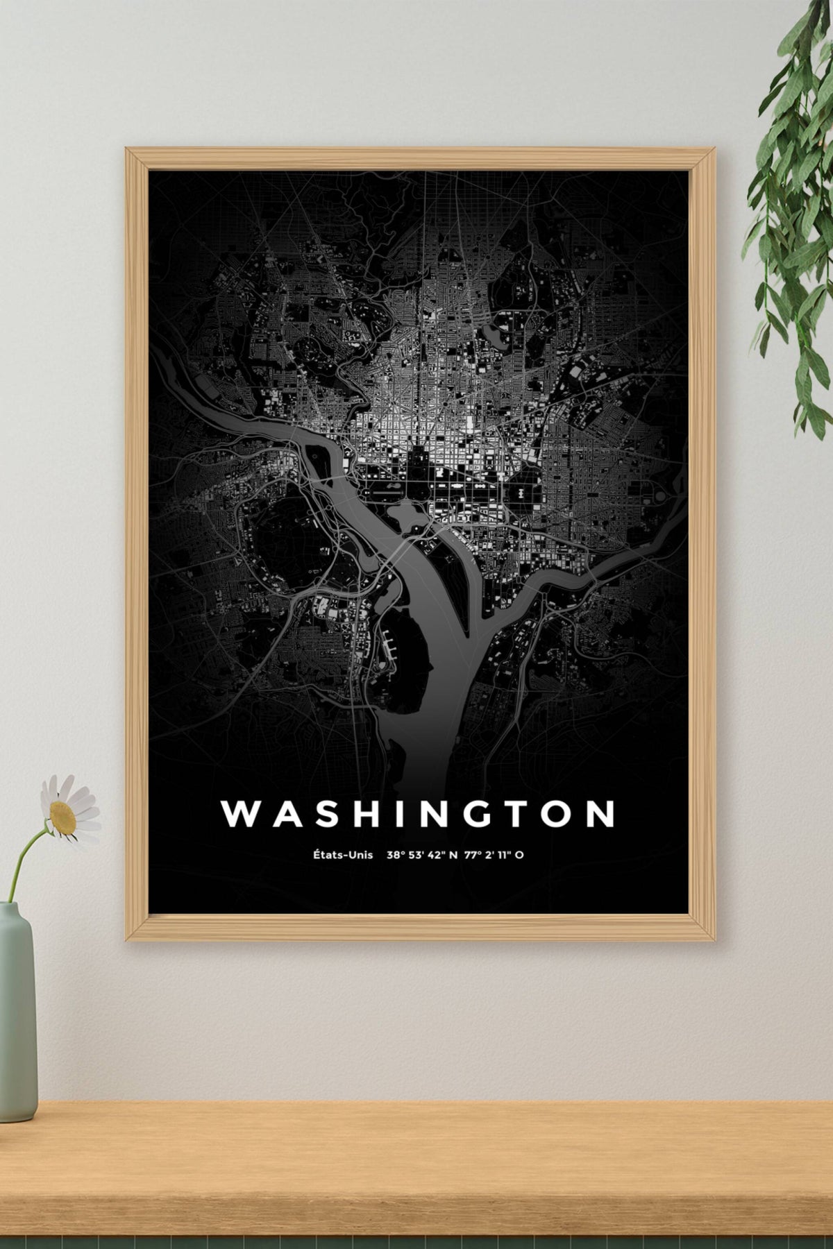 Carte de Washington nuit - Affiche personnalisée
