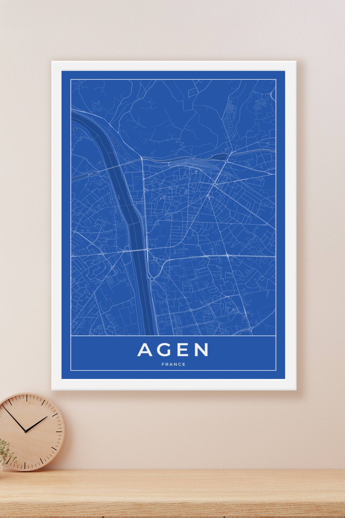 Carte d'Agen bleue - Affiche personnalisée
