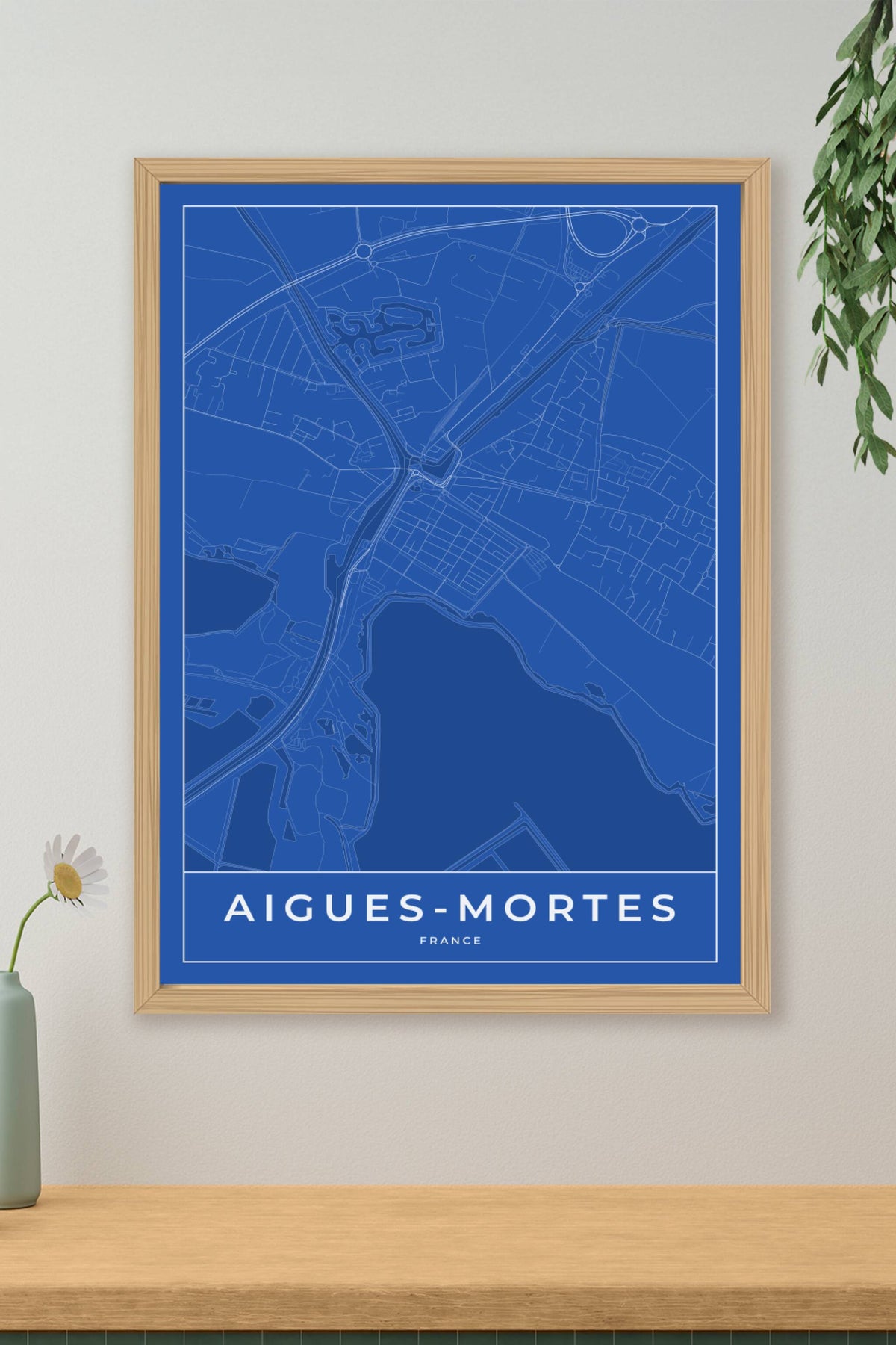 Carte d'Aigues-Mortes bleue - Affiche personnalisée