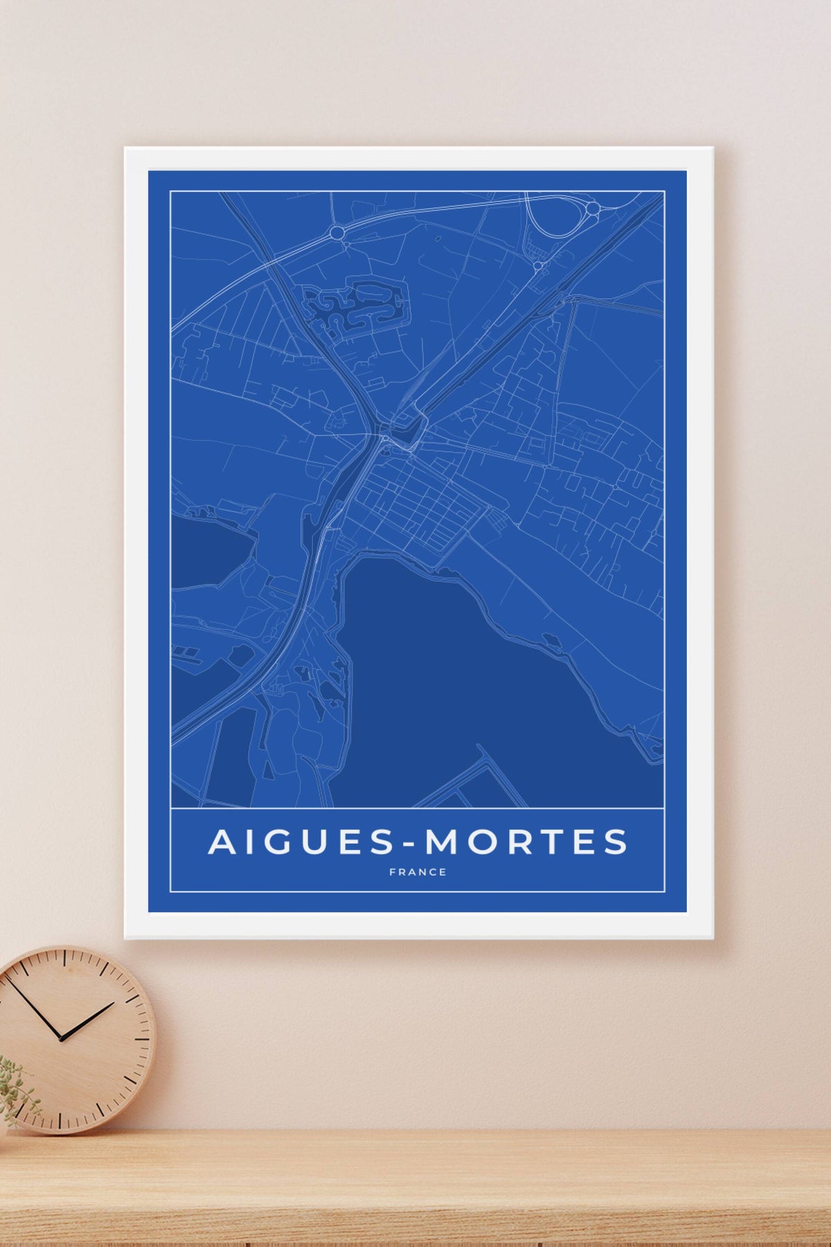 Carte d'Aigues-Mortes bleue - Affiche personnalisée