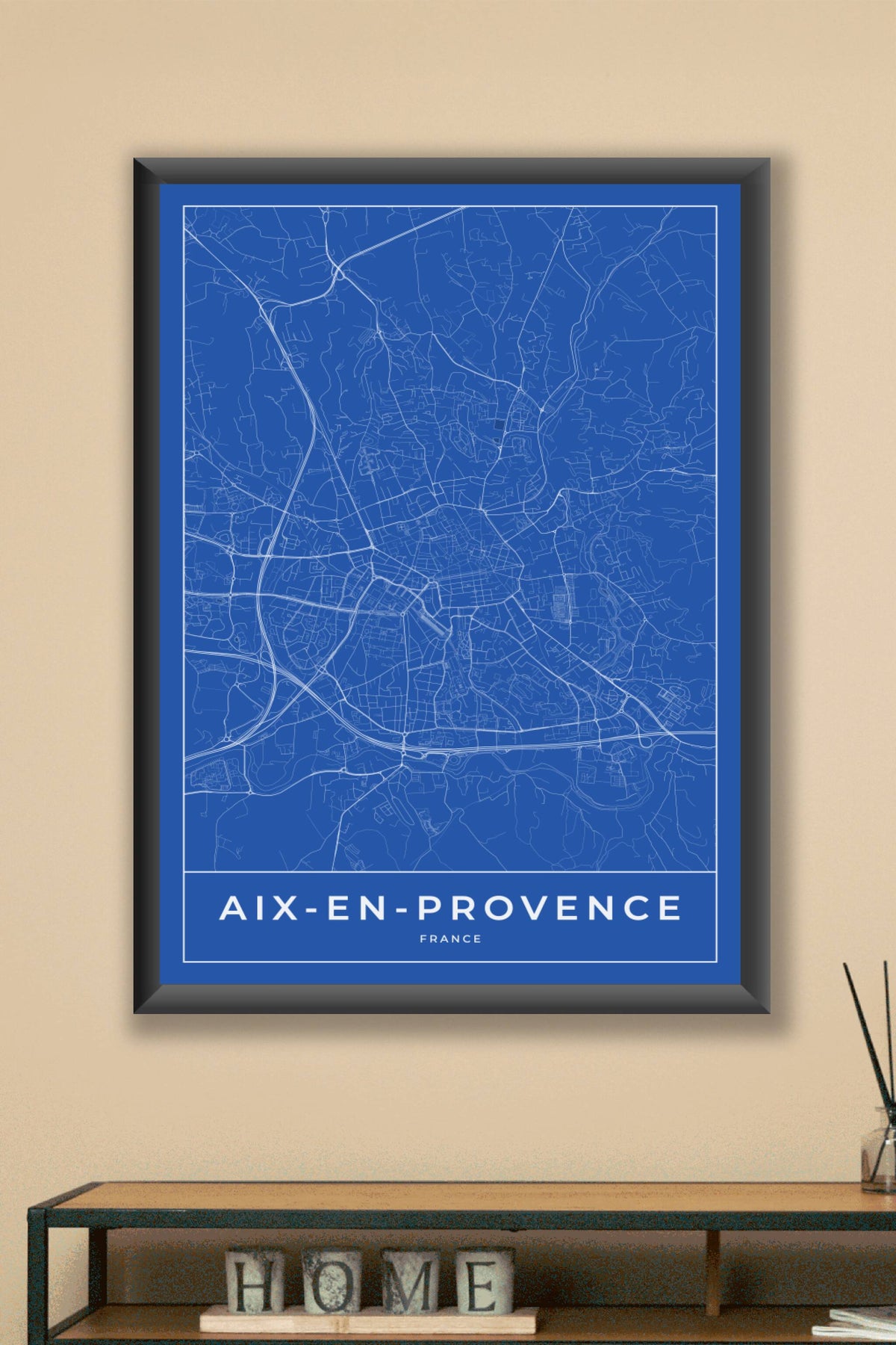 Carte d'Aix-en-Provence bleue - Affiche personnalisée