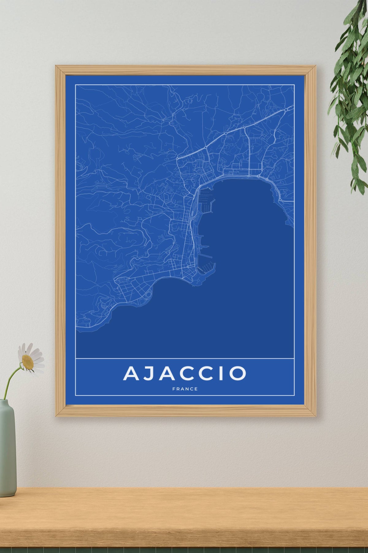 Carte d'Ajaccio bleue - Affiche personnalisée