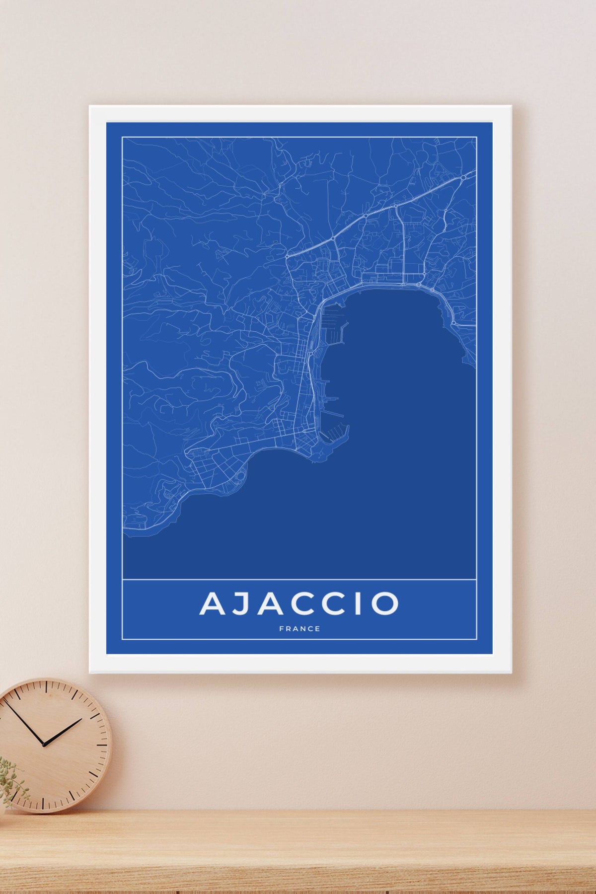 Carte d'Ajaccio bleue - Affiche personnalisée