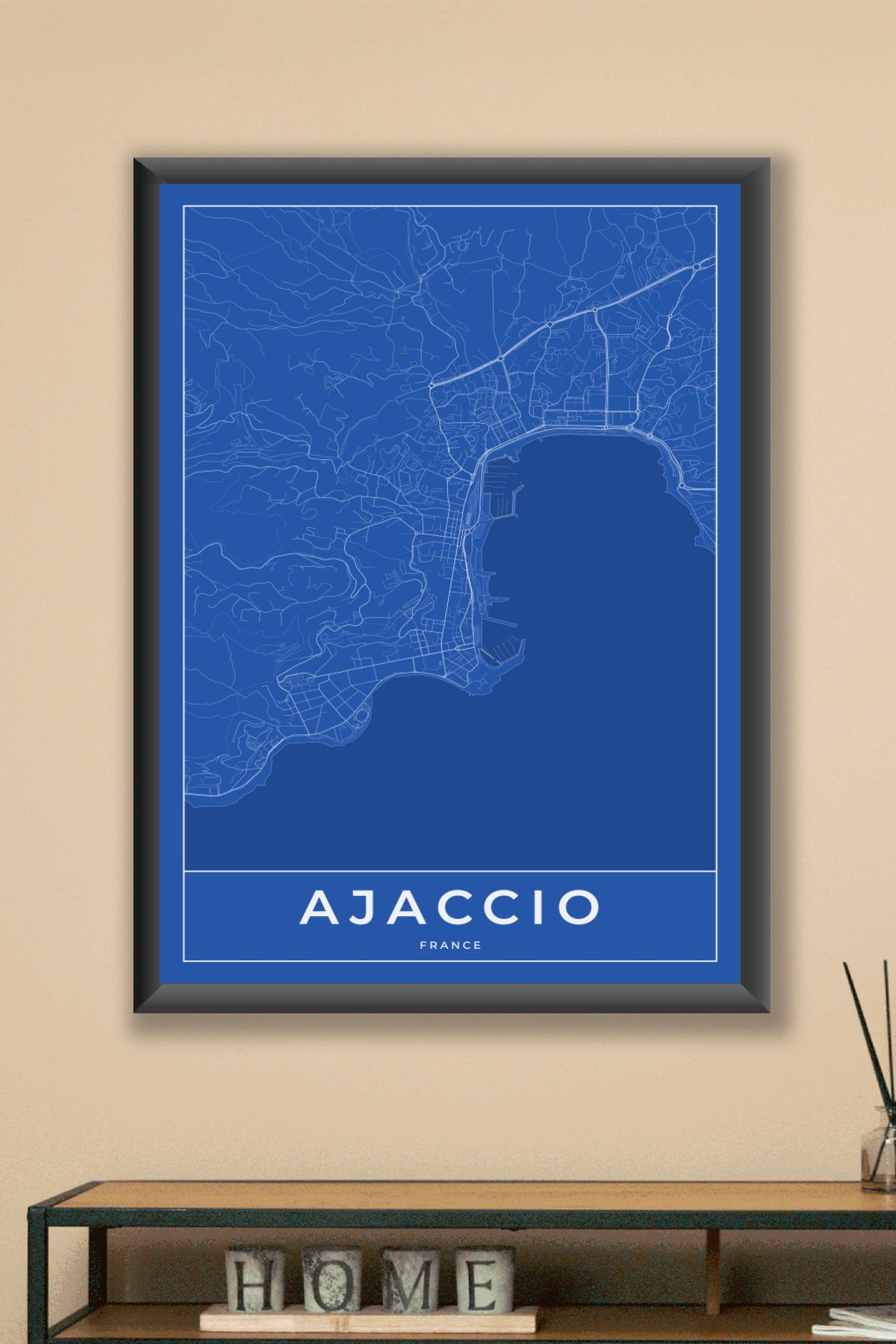 Carte d'Ajaccio bleue - Affiche personnalisée