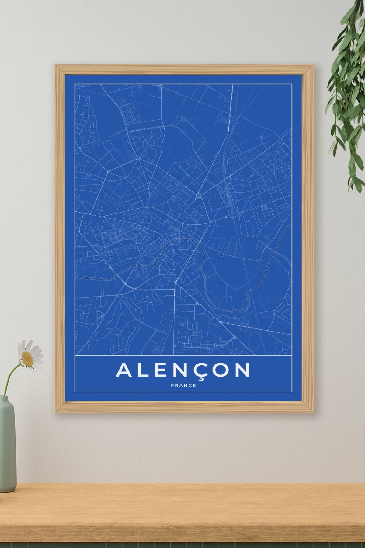 Carte d'Alençon bleue - Affiche personnalisée