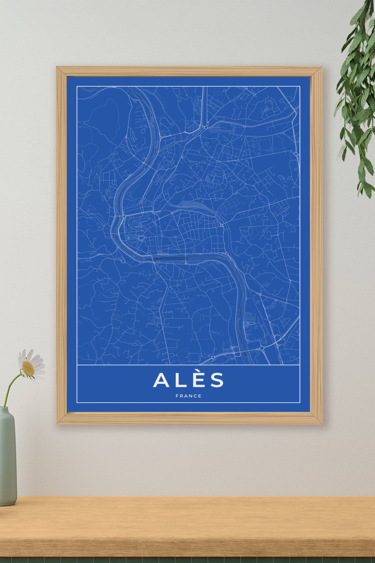 Carte d'Alès bleue - Affiche personnalisée