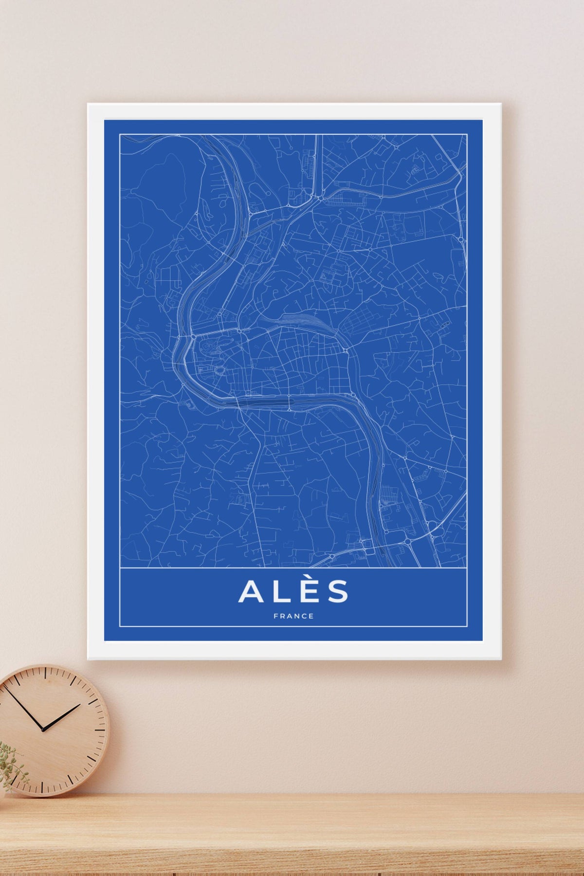Carte d'Alès bleue - Affiche personnalisée