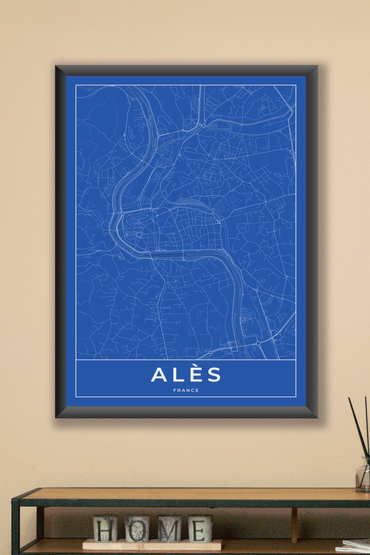 Carte d'Alès bleue - Affiche personnalisée