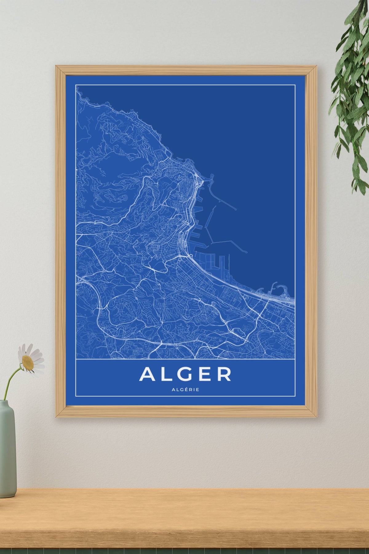Carte d'Alger bleue - Affiche personnalisée