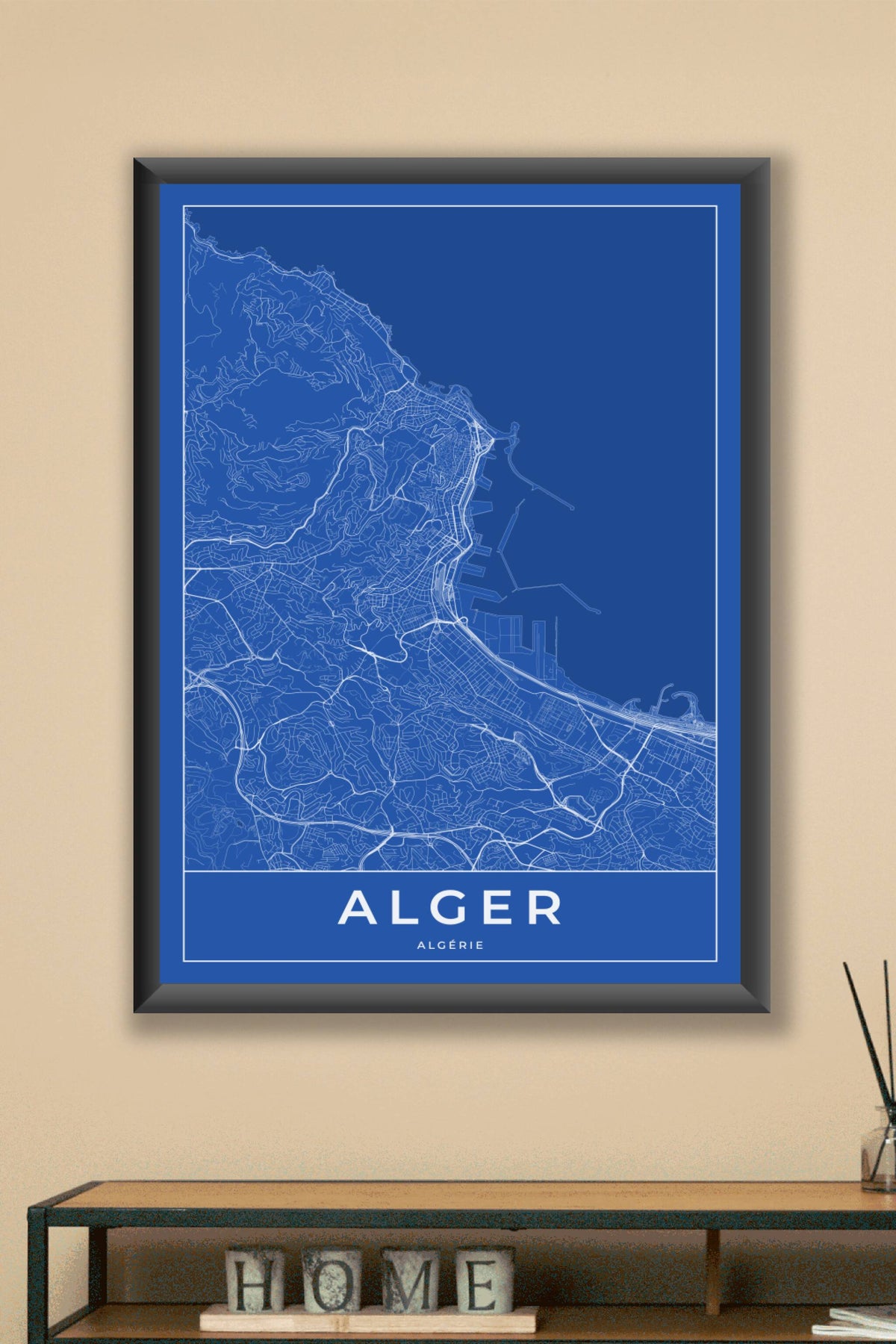 Carte d'Alger bleue - Affiche personnalisée