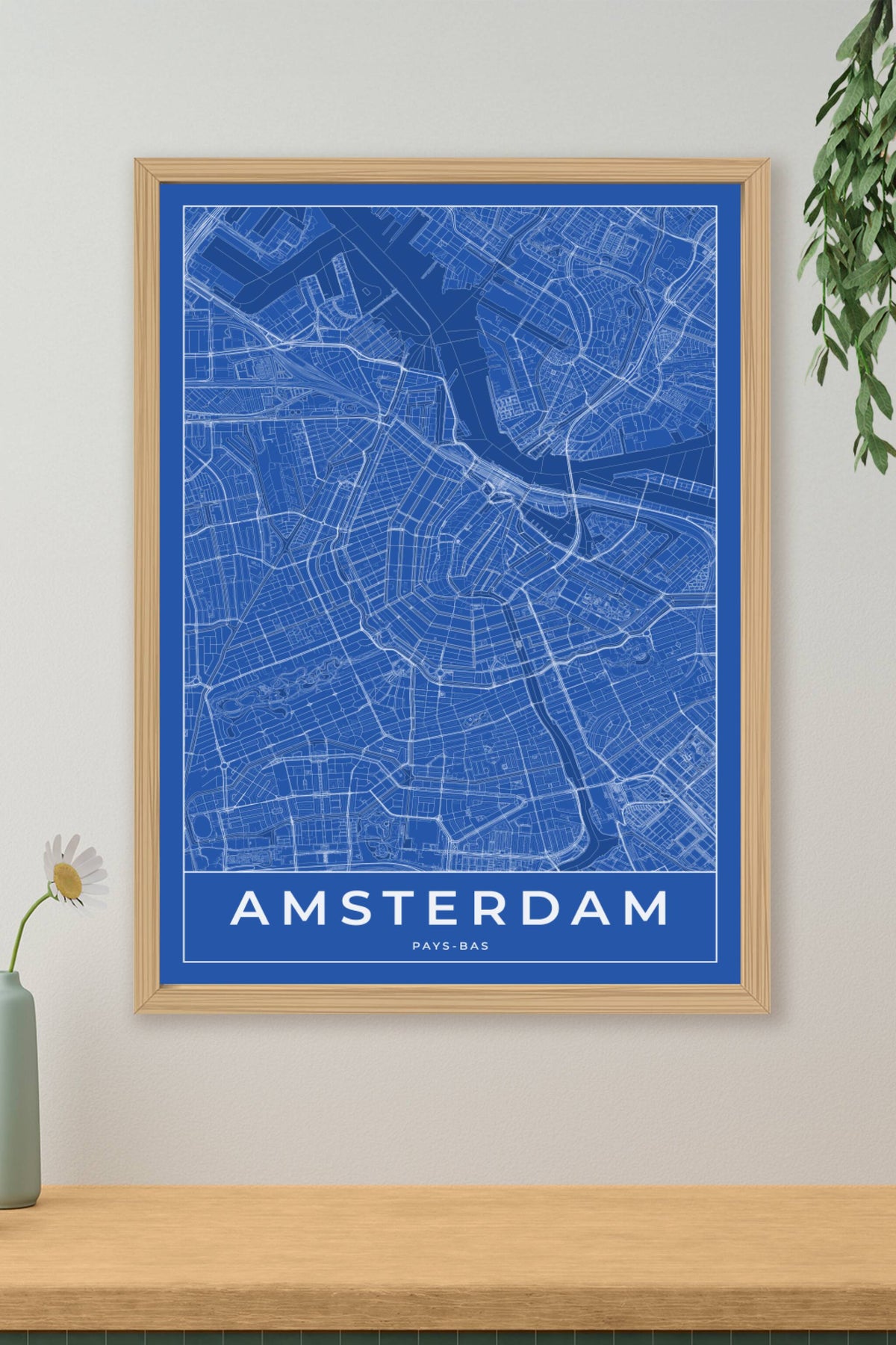 Carte d'Amsterdam bleue - Affiche personnalisée