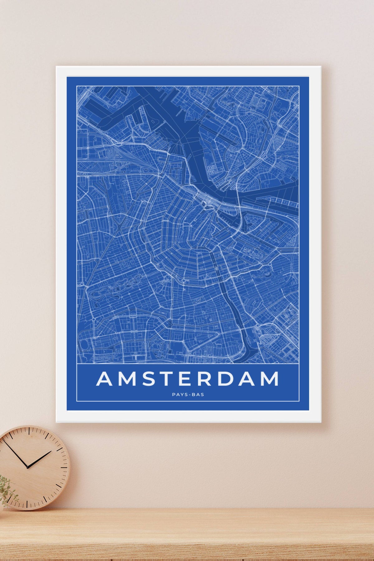 Carte d'Amsterdam bleue - Affiche personnalisée