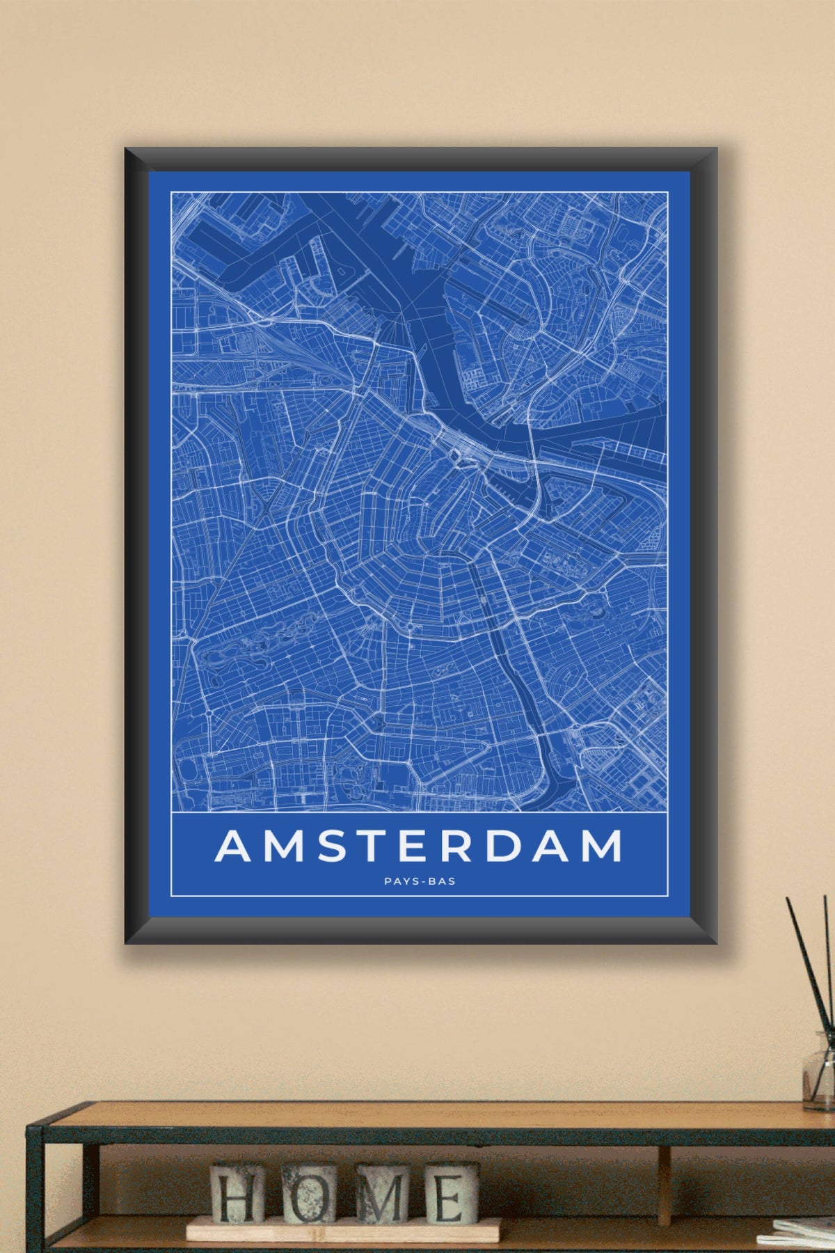Carte d'Amsterdam bleue - Affiche personnalisée