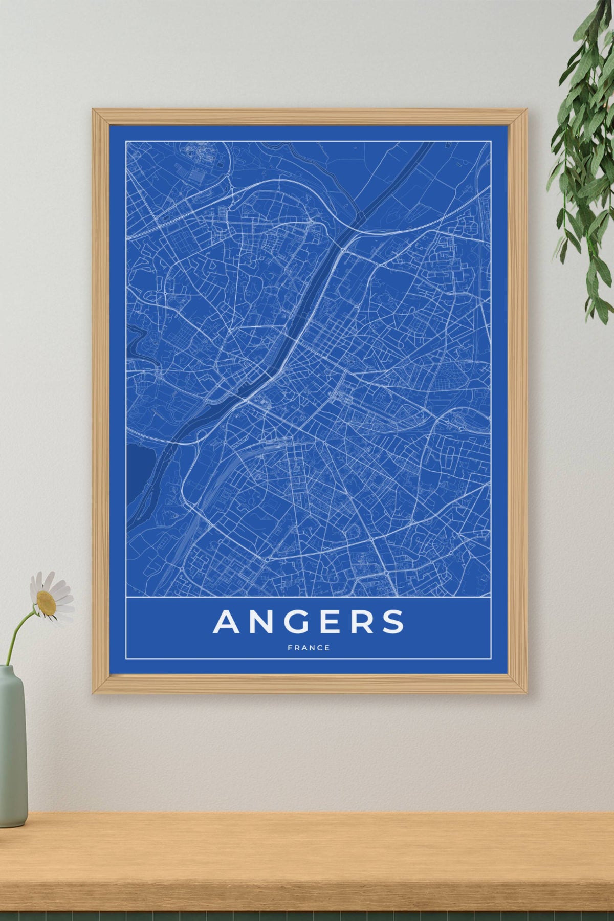 Carte d'Angers bleue - Affiche personnalisée