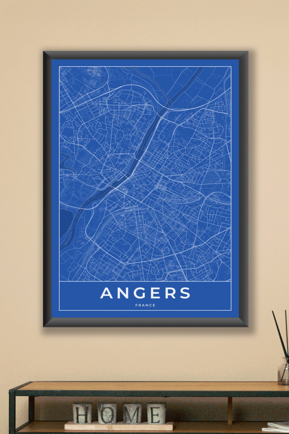 Carte d'Angers bleue - Affiche personnalisée