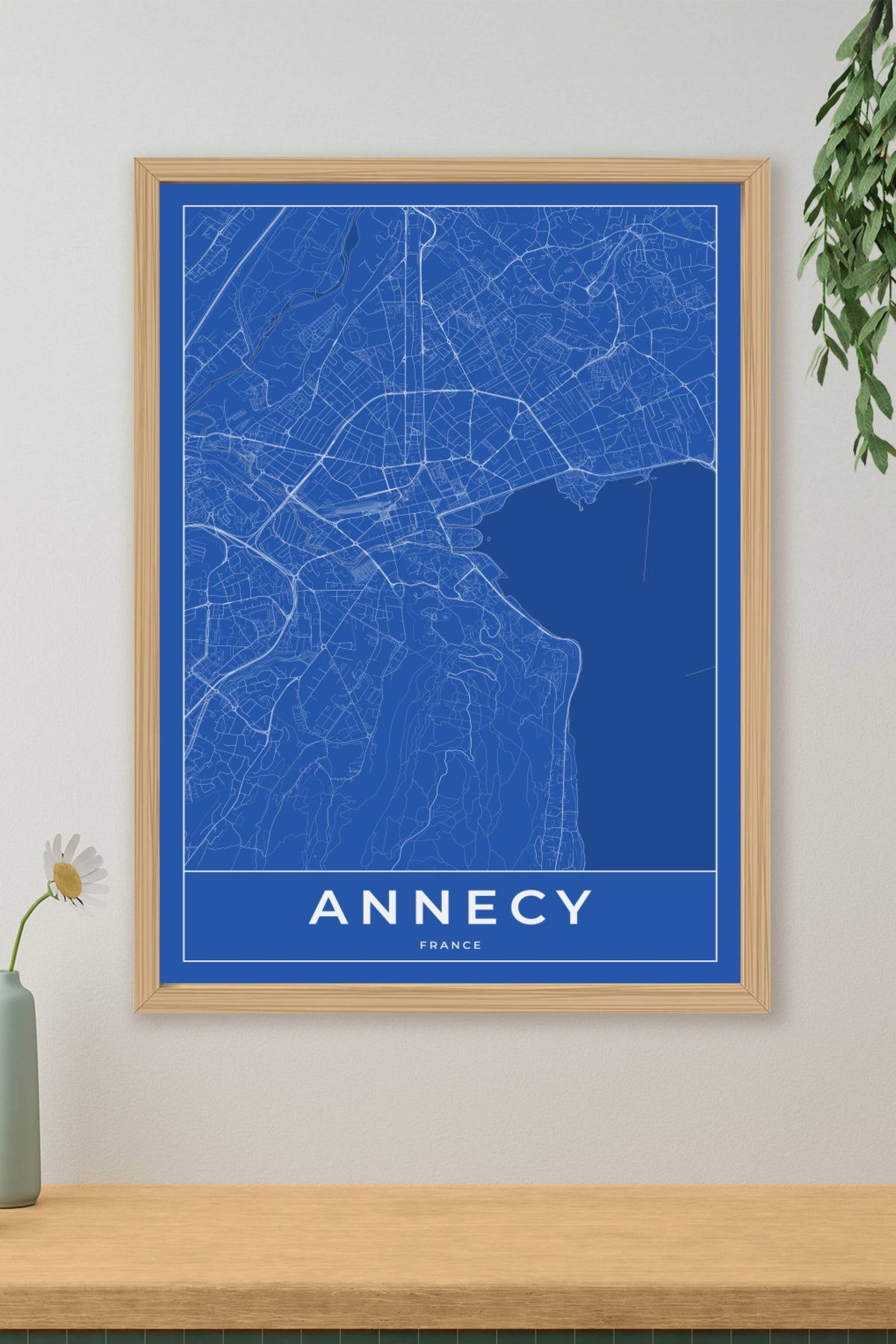 Carte d'Annecy bleue - Affiche personnalisée