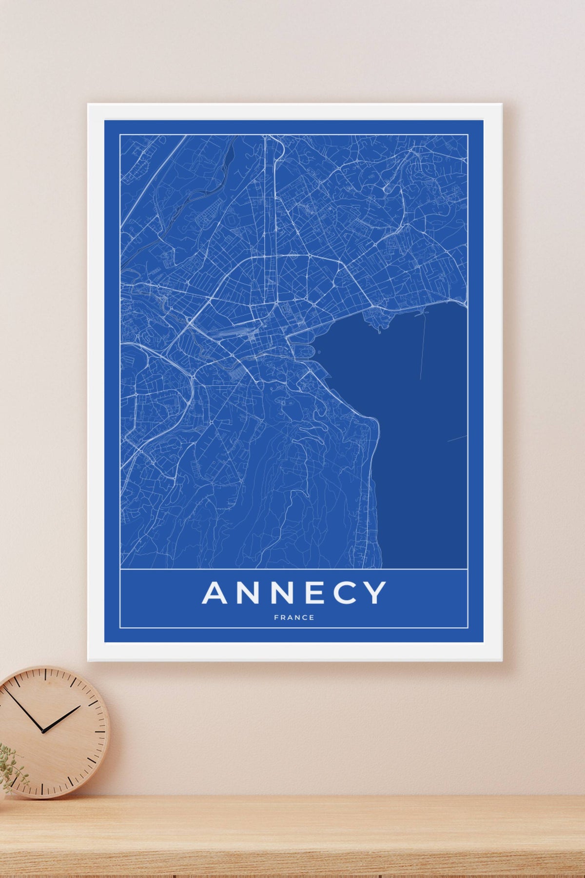 Carte d'Annecy bleue - Affiche personnalisée