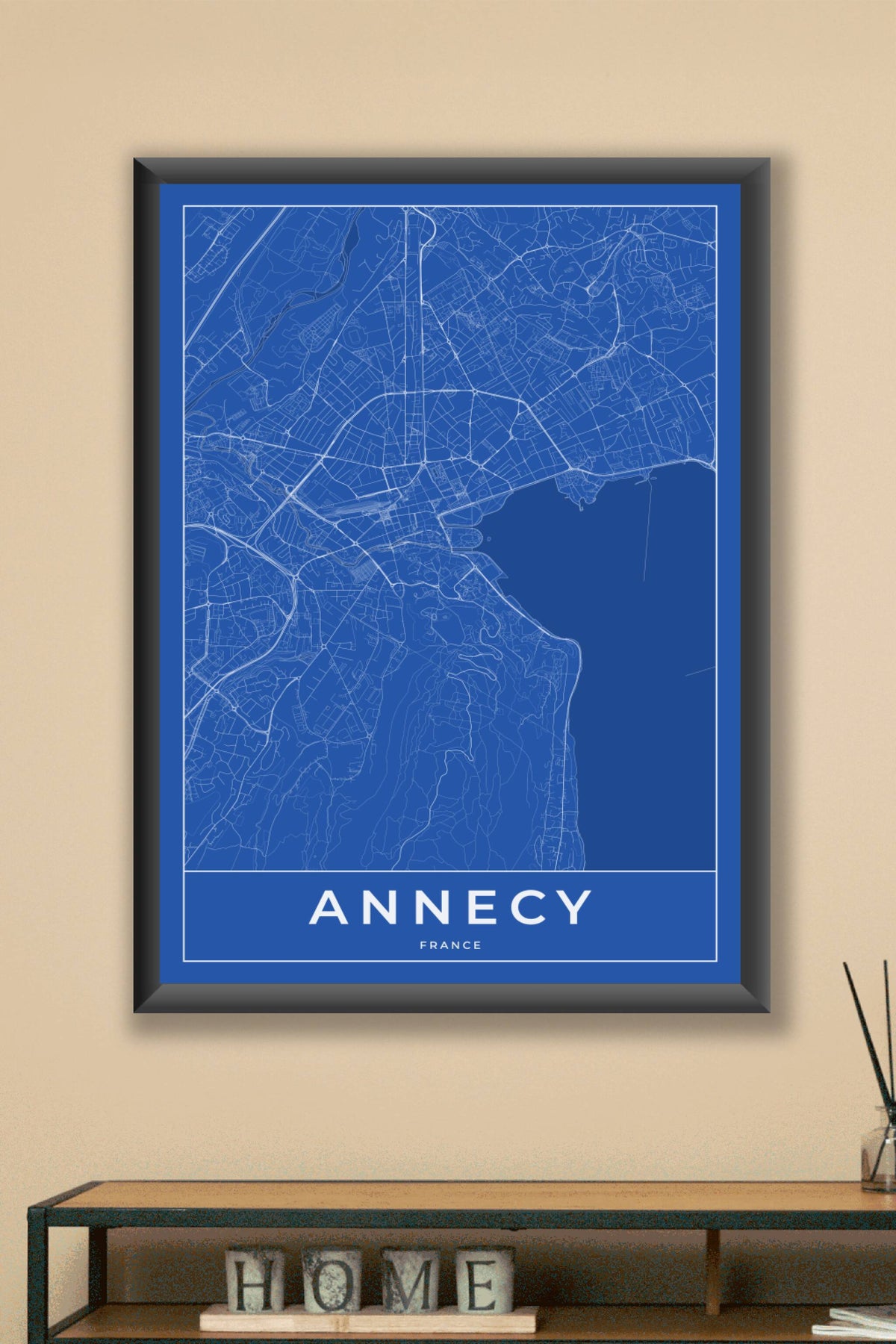 Carte d'Annecy bleue - Affiche personnalisée